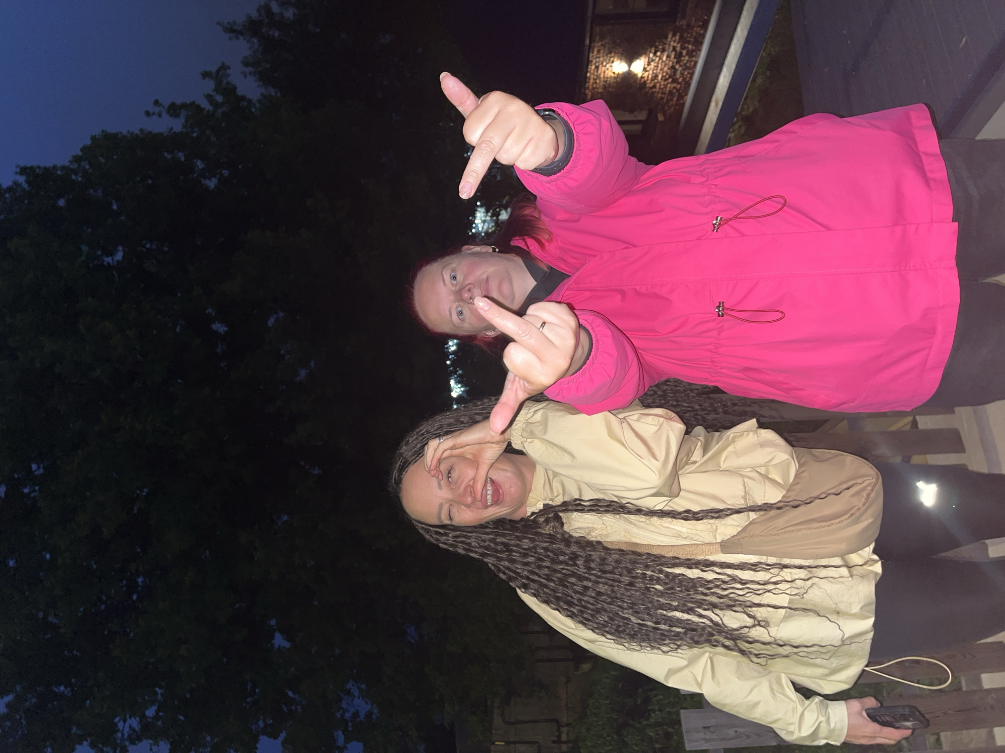 Two women photographed together during evening in Chaikovsky, Russia
