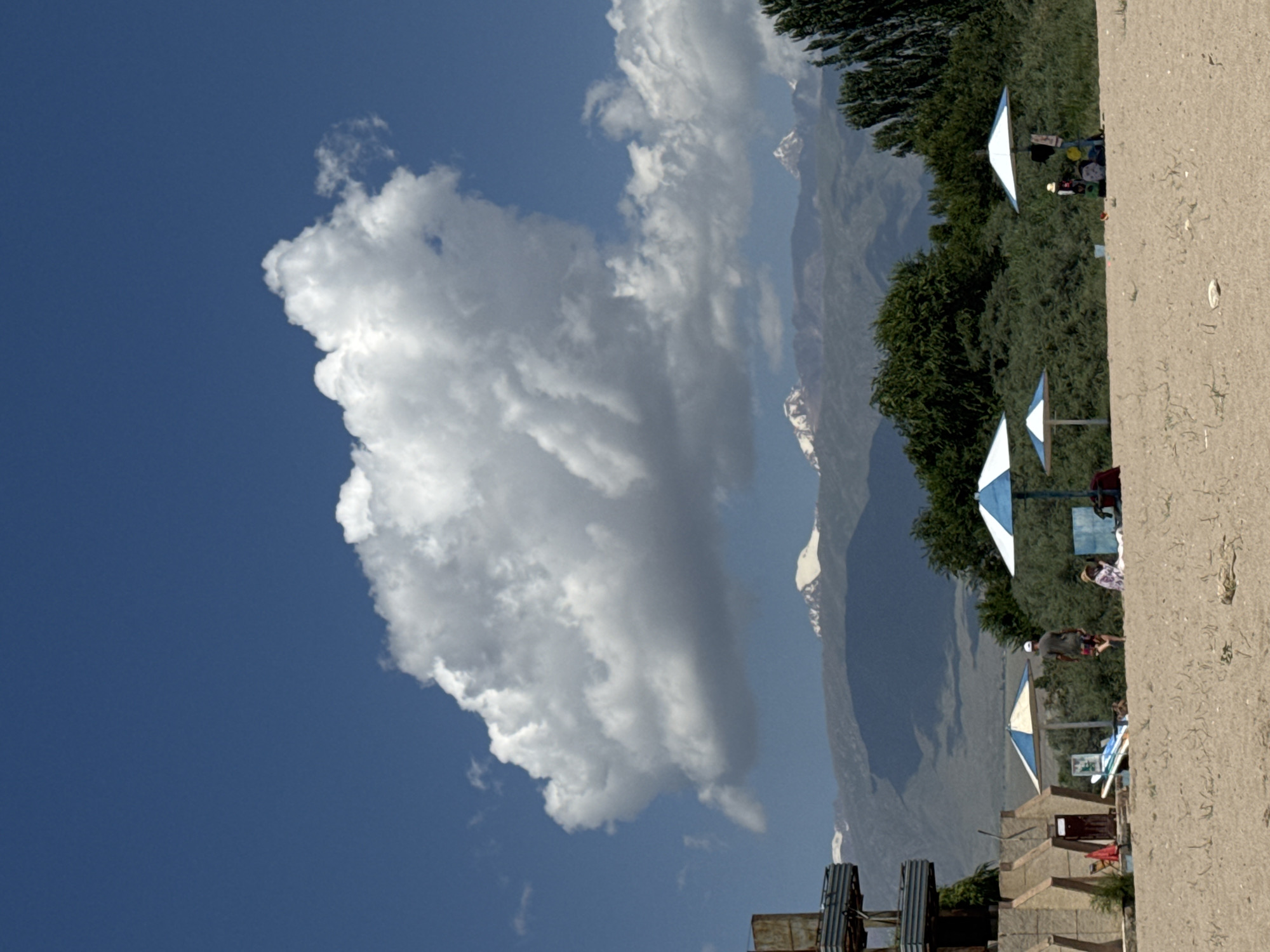 Beach day and boat traffic at Koshkol', Kyrgyzstan