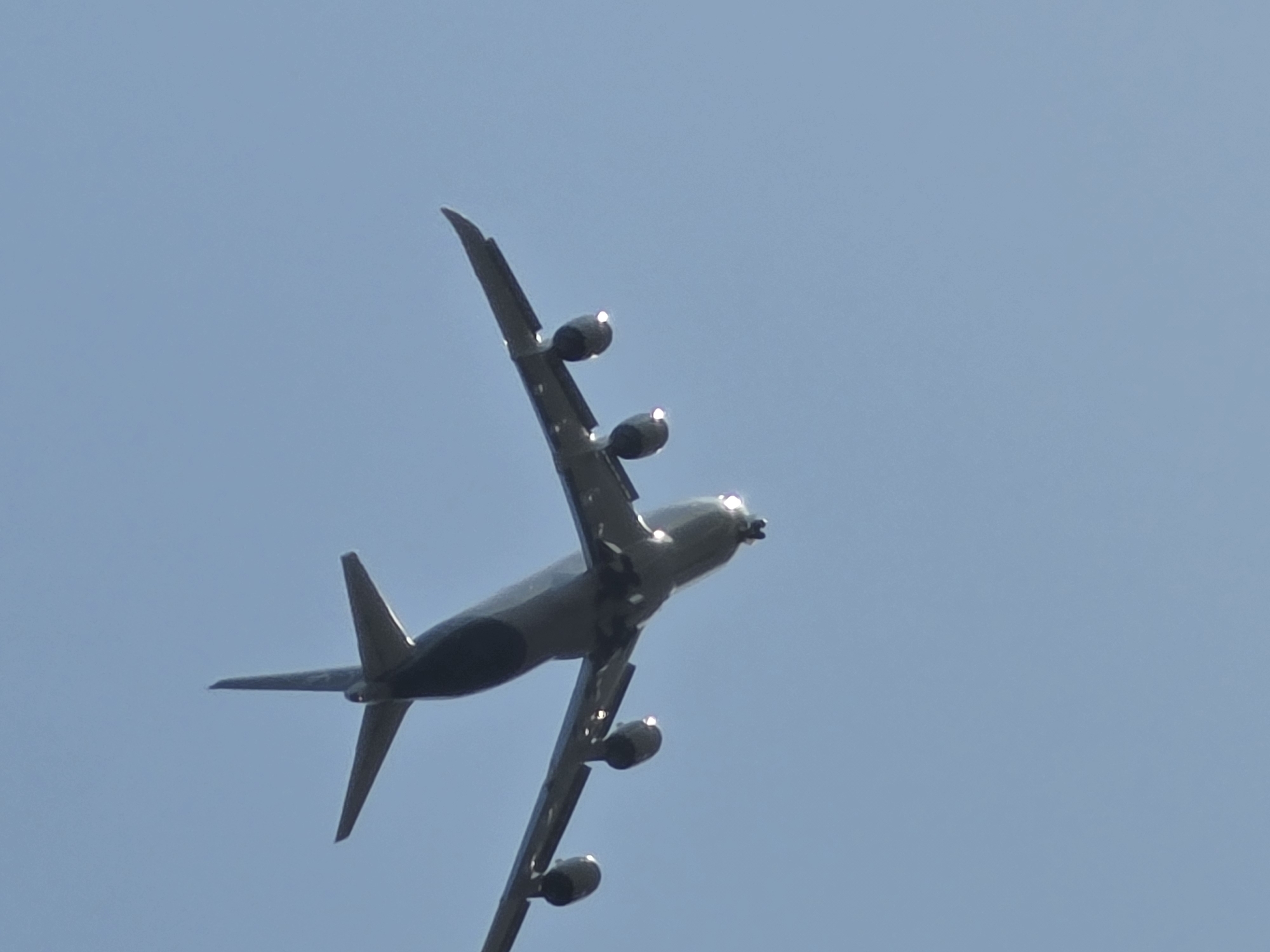 Four-engine jet spotted low over Bischofsheim on a clear morning