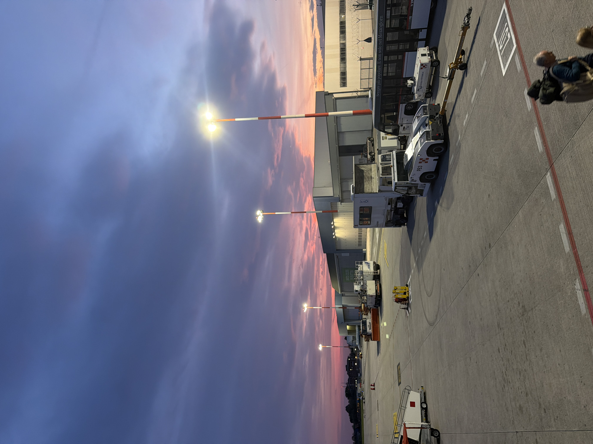 Ryanair aircraft operations observed at Italian airport during sunset