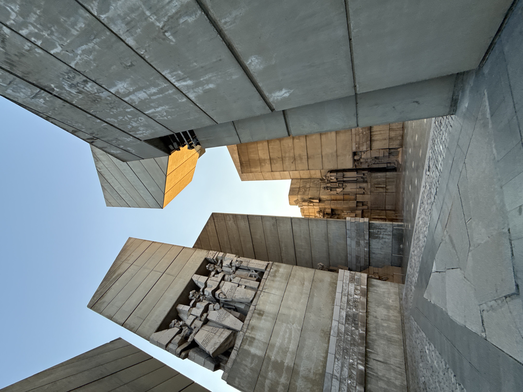 Monument photographed from below in Shumen, Bulgaria
