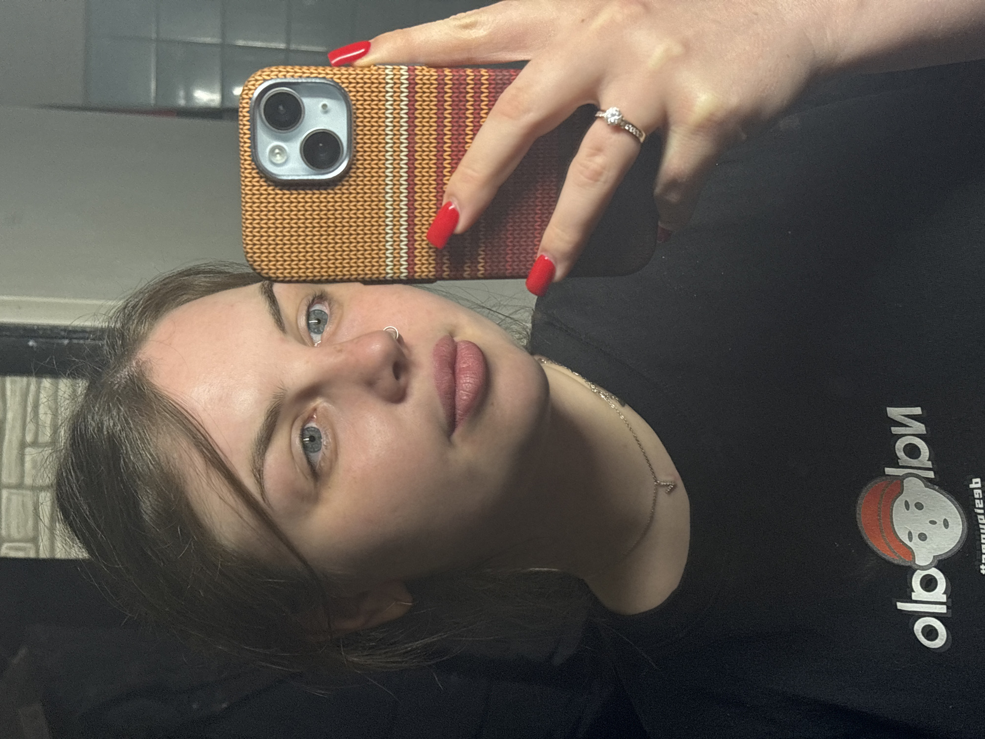 Woman takes selfie in Ukrainian village