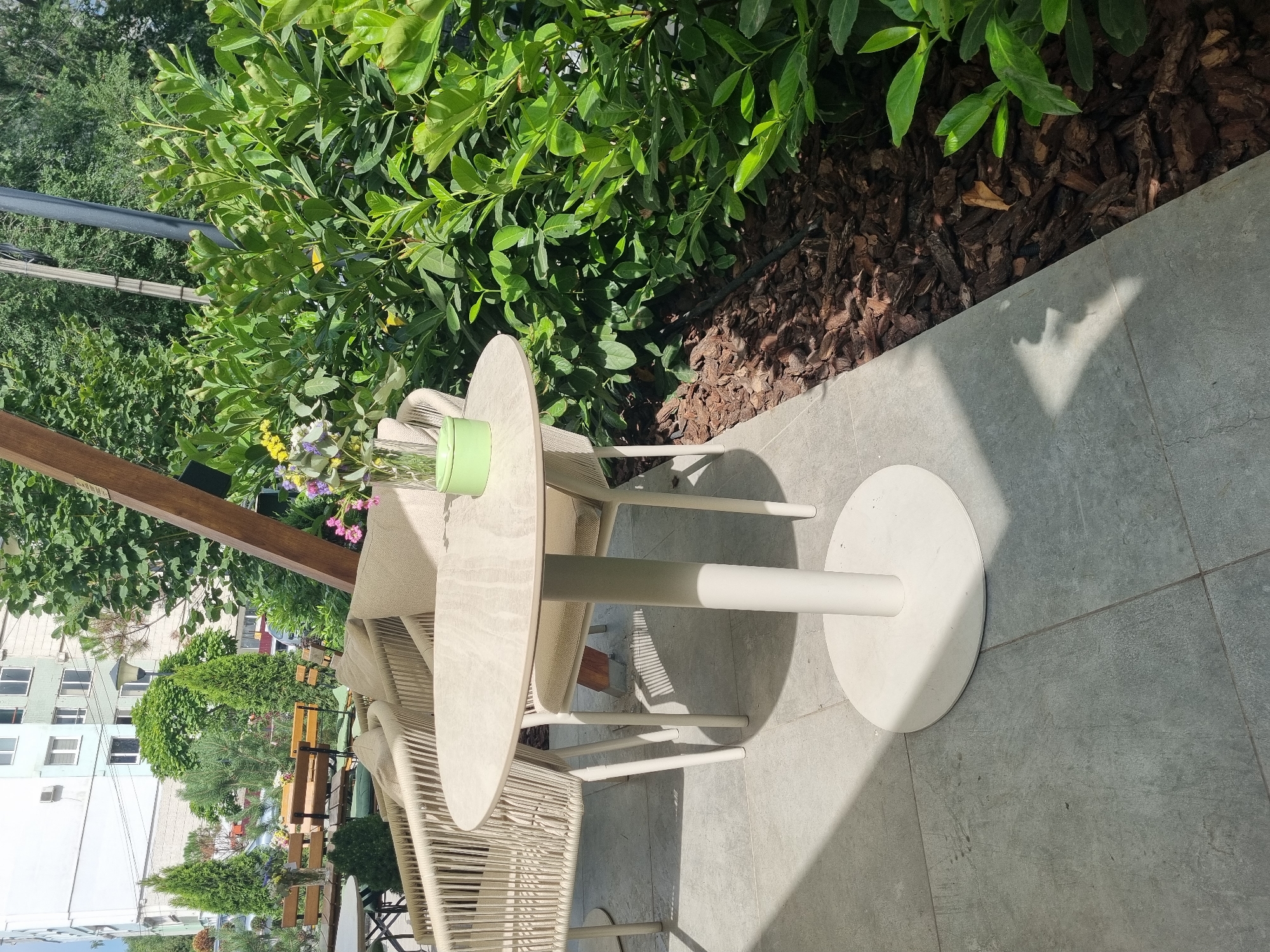 Outdoor patio seating at the Elite building
