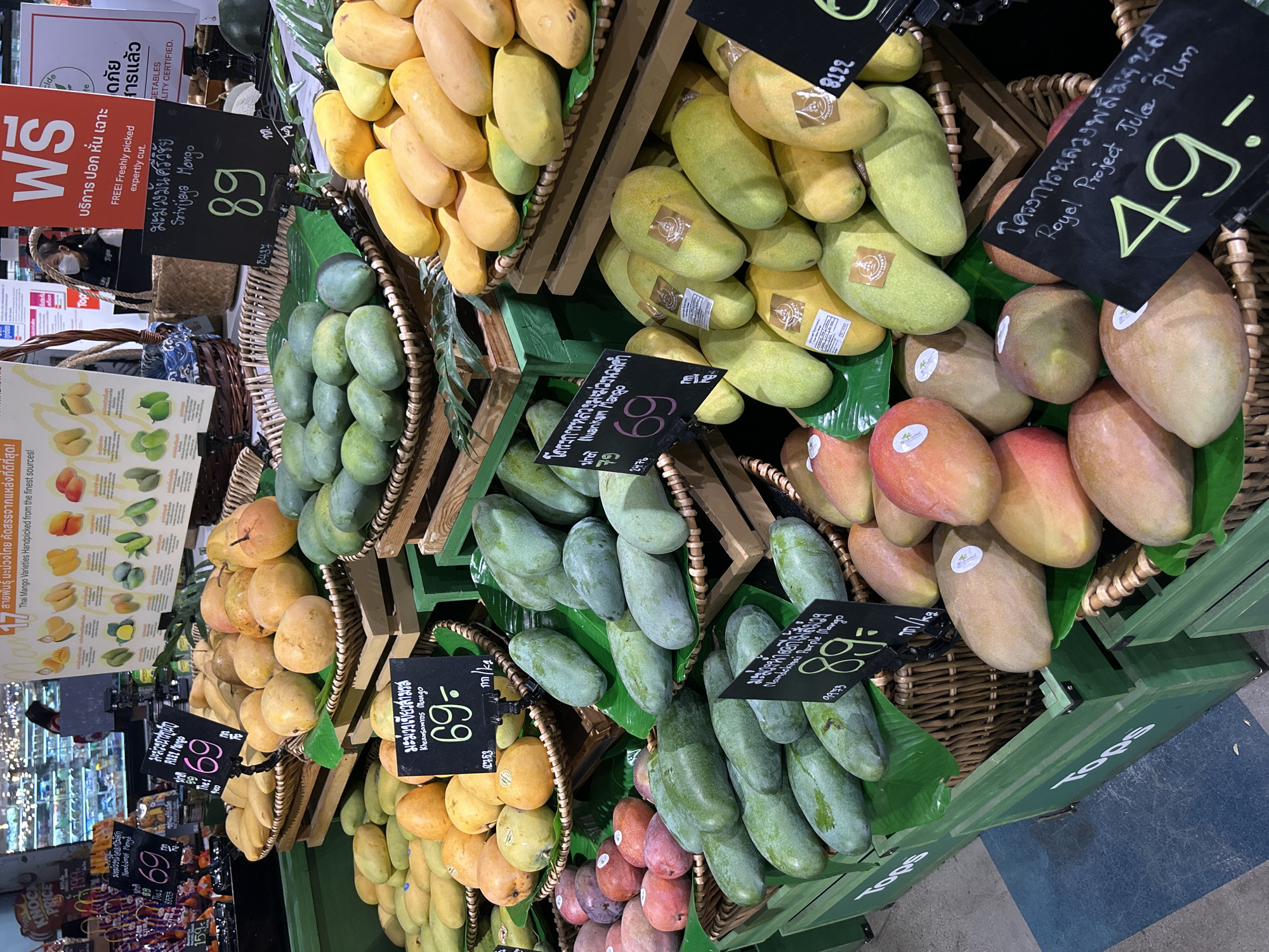 Thai mango varieties displayed at Chang Phueak supermarket