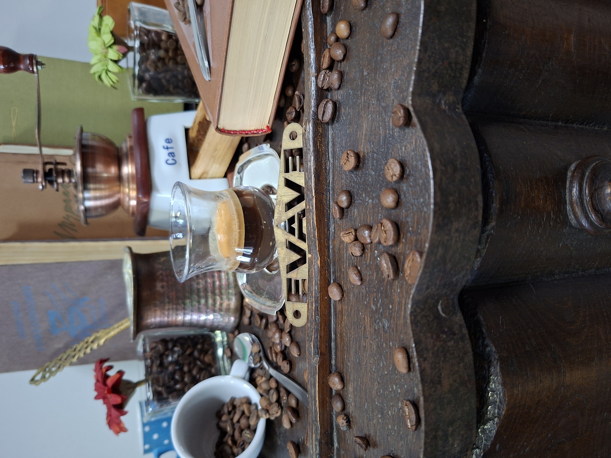 Styled coffee flat lay shoot on a rustic wooden table, Chișinău