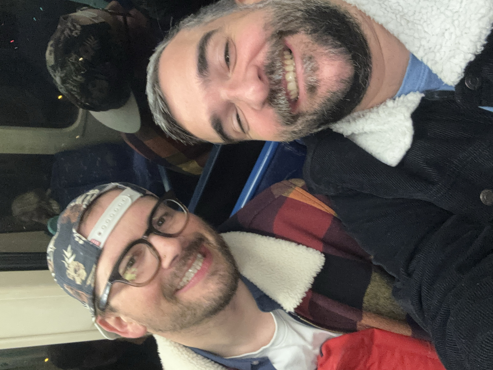 Two men take selfie together in London
