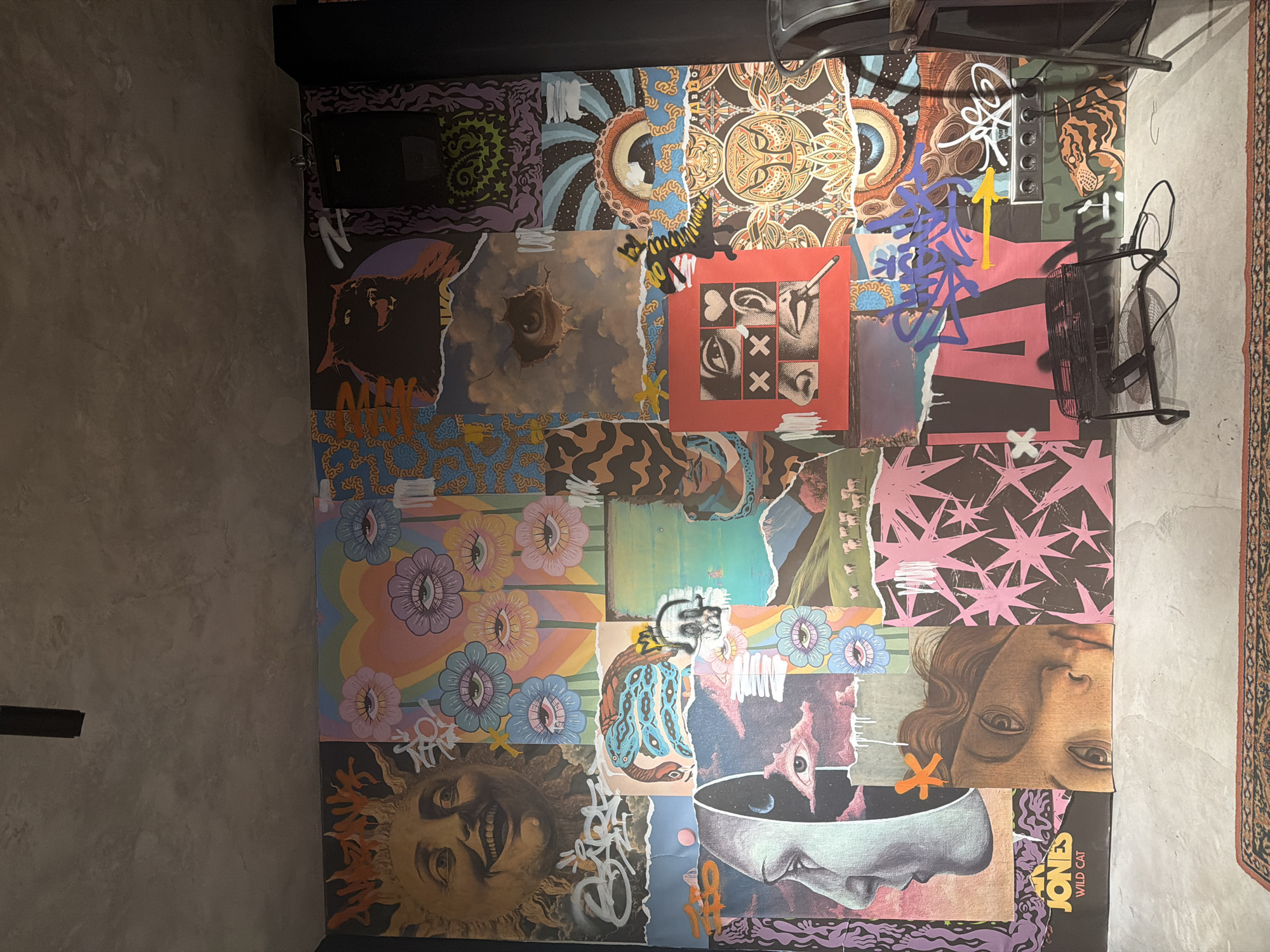 Collage artwork featuring faces and patterns documented in Naberezhnye Chelny