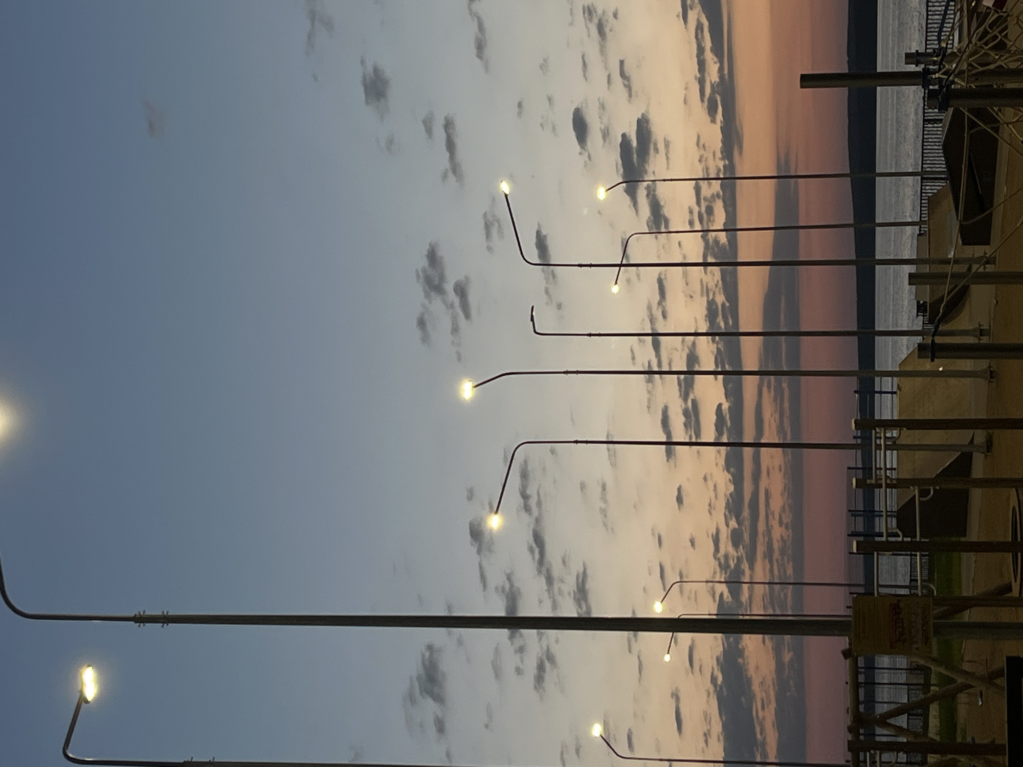 Spring sunset captured along Kama River waterfront in Chaikovsky, Russia