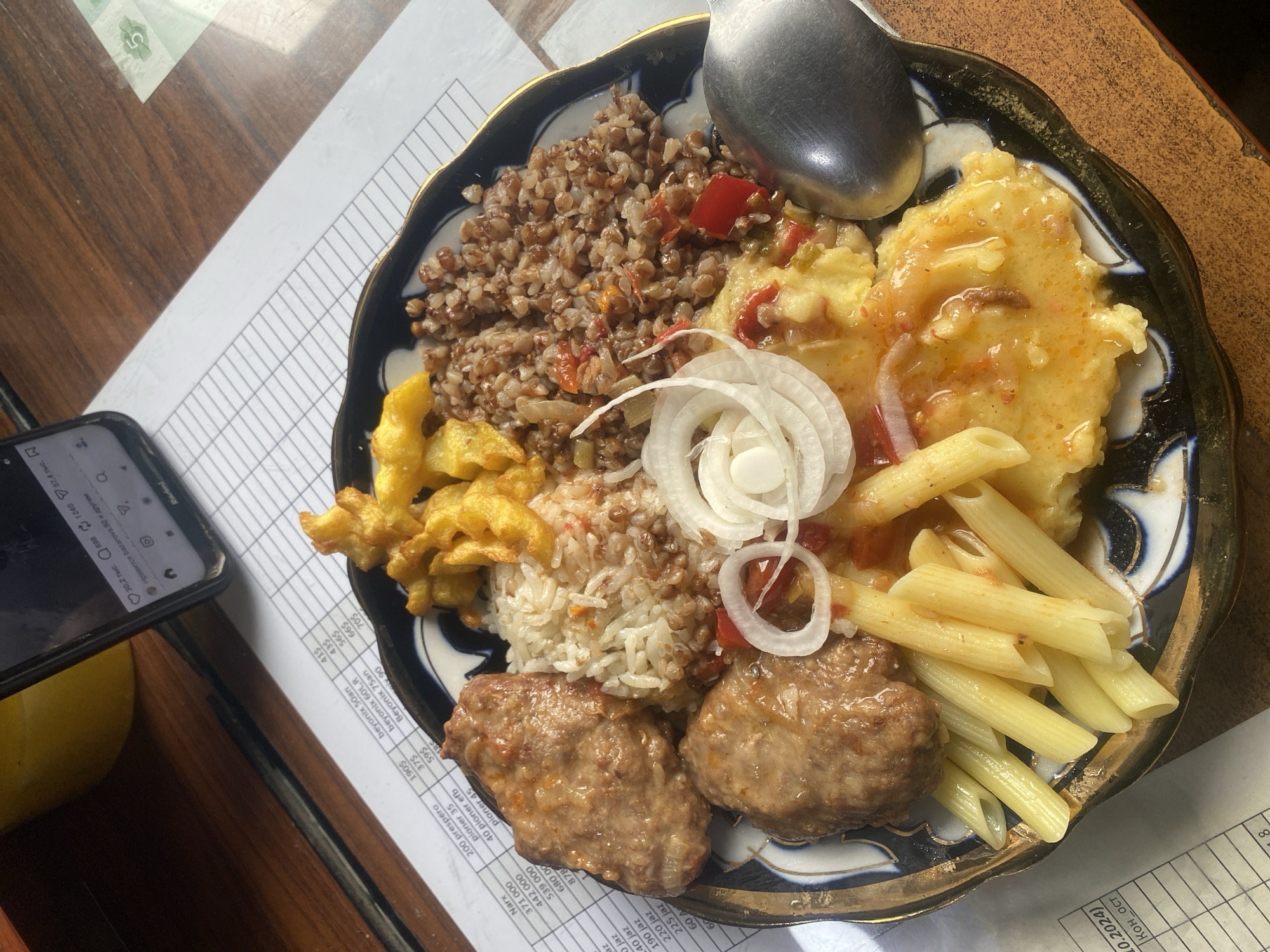 Mixed meal photographed in Bukhara, Uzbekistan