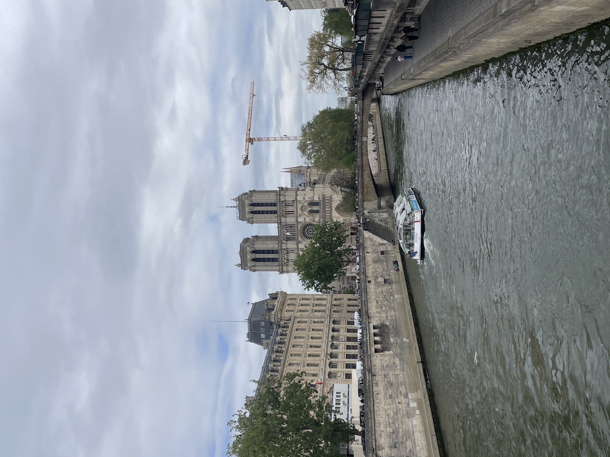 Notre-Dame restoration continues with crane visible from Seine