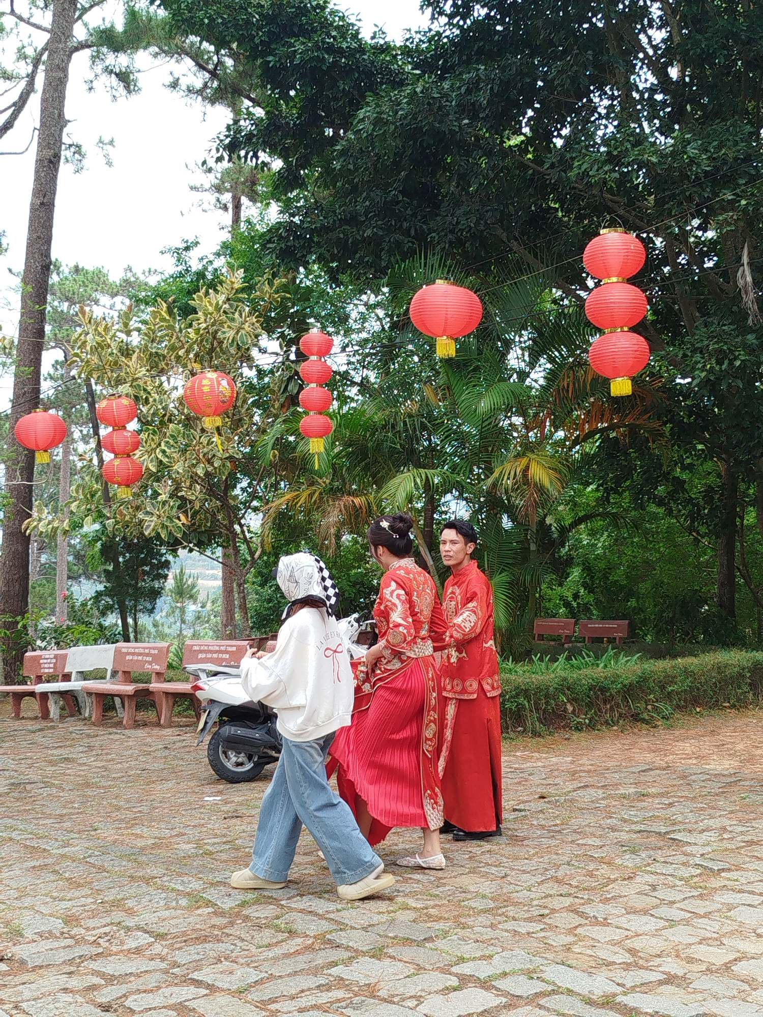 Tourist documents Buddhist temple visit and Da Lat architecture