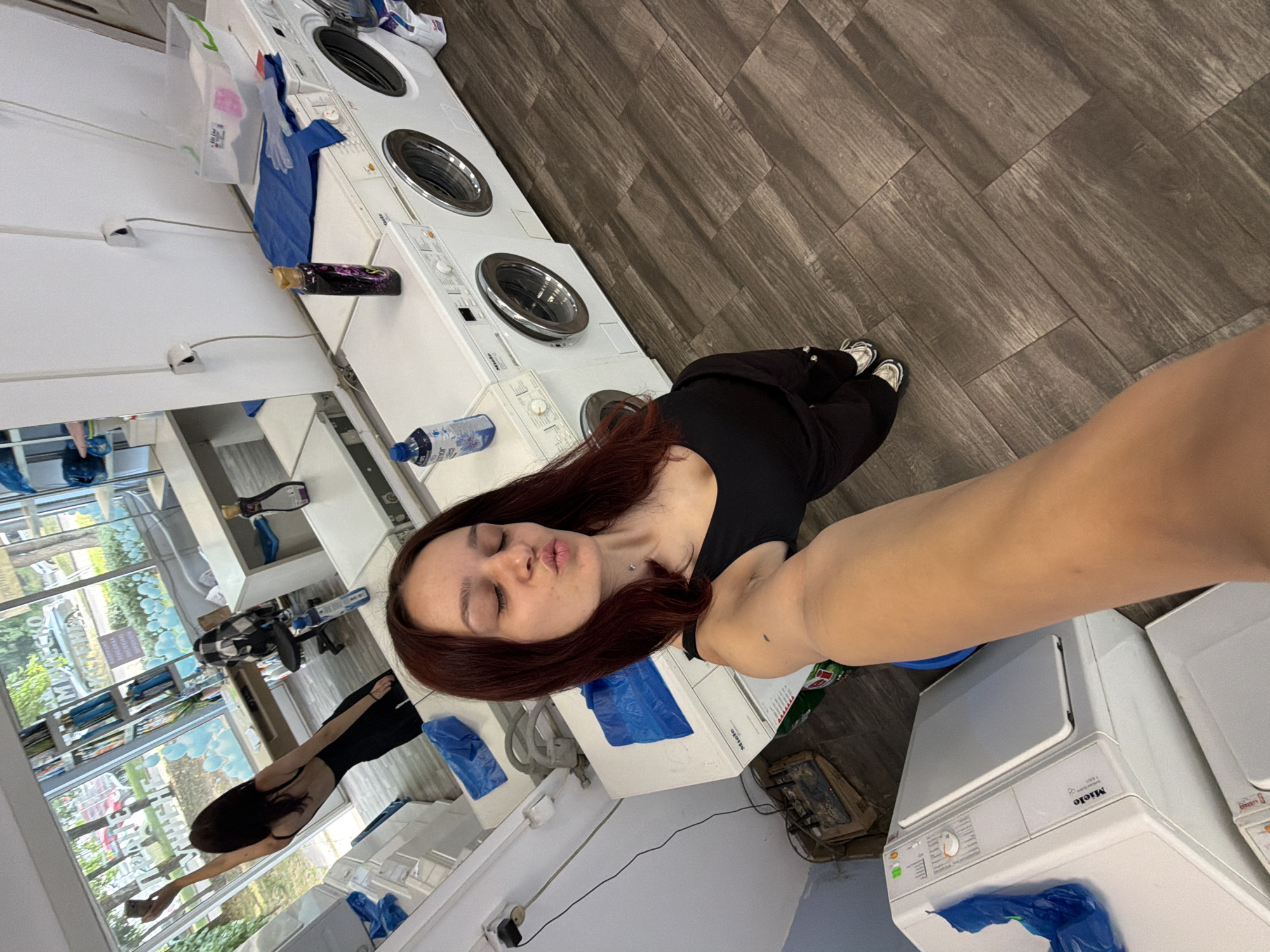 Selfie session at a Sofia laundromat, plus a handwritten log