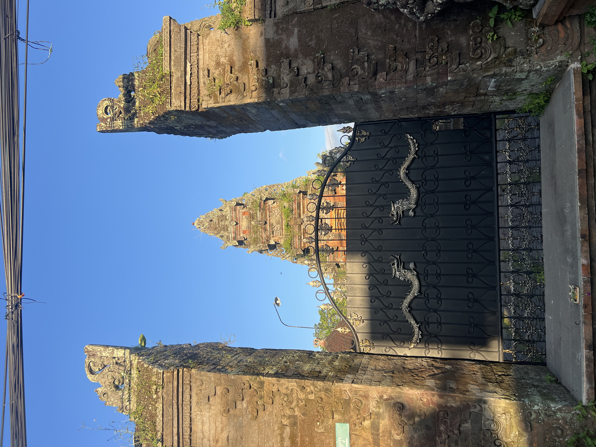 Ornate dragon-designed gate observed in Sukawati, Indonesia