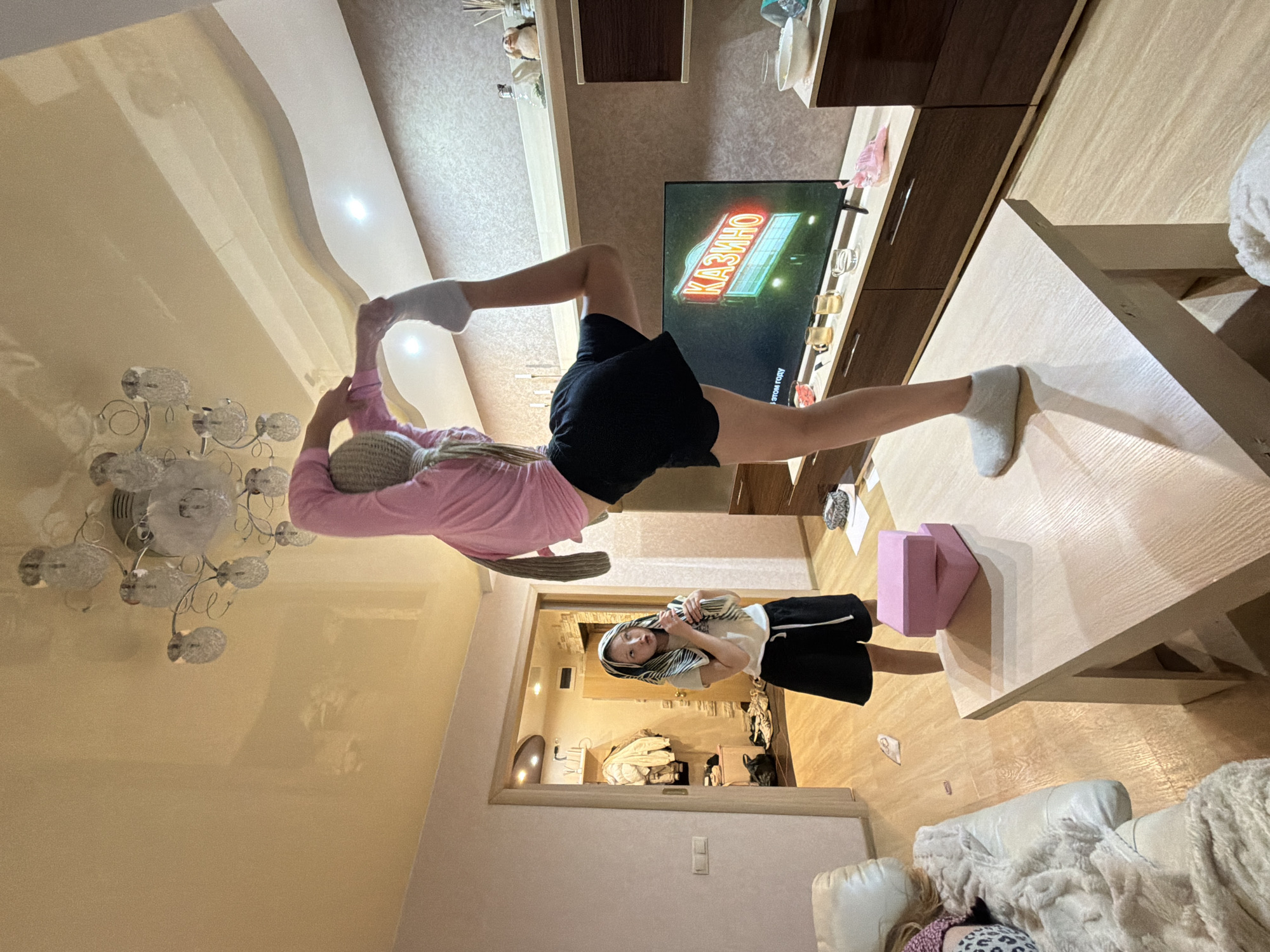 Indoor yoga and play activities observed in Chaikovsky homes