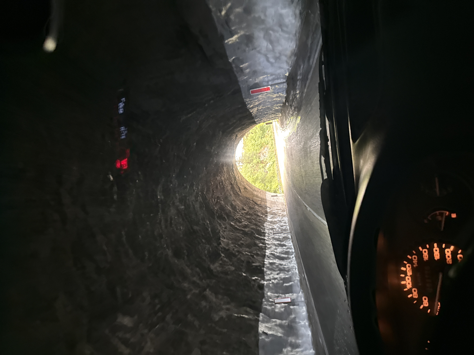 Vehicle passes through concrete tunnel in Bulgarian village