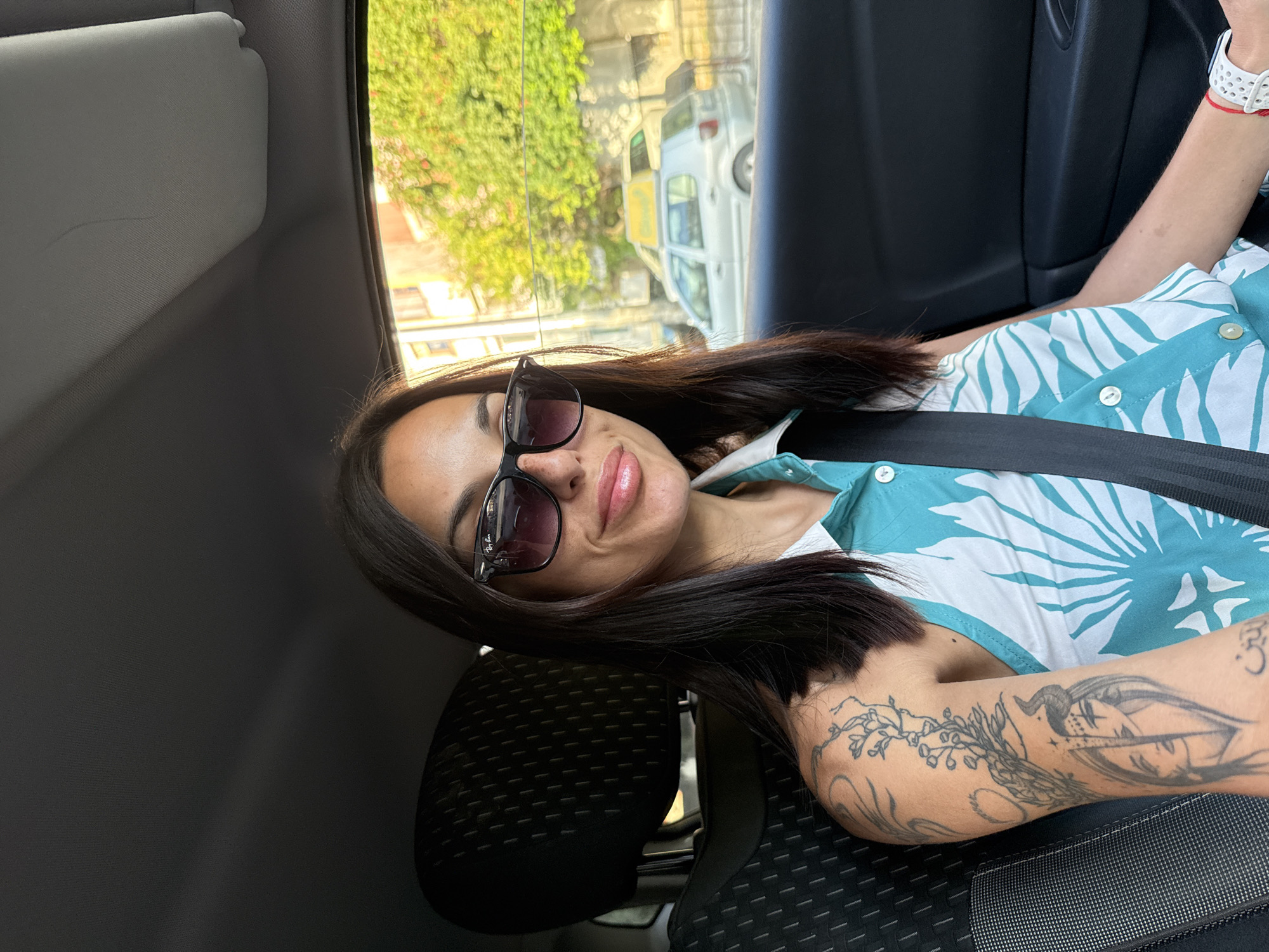 Passenger seat selfie on the road in Pleven, Bulgaria