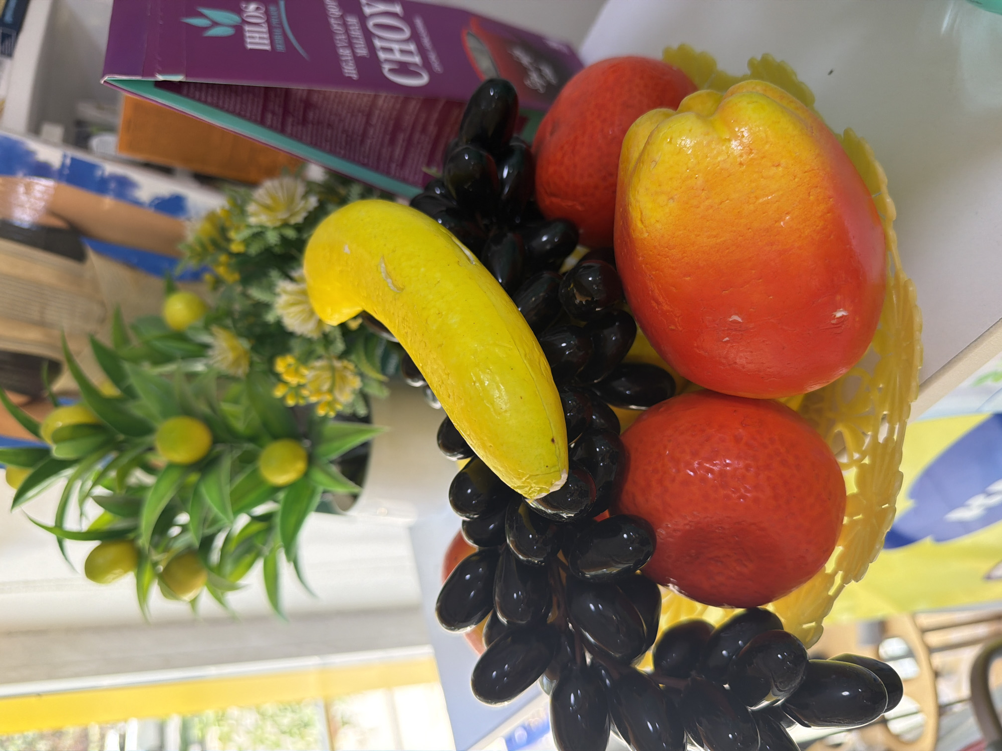 Artificial fruit and floral decor on display in Tashkent