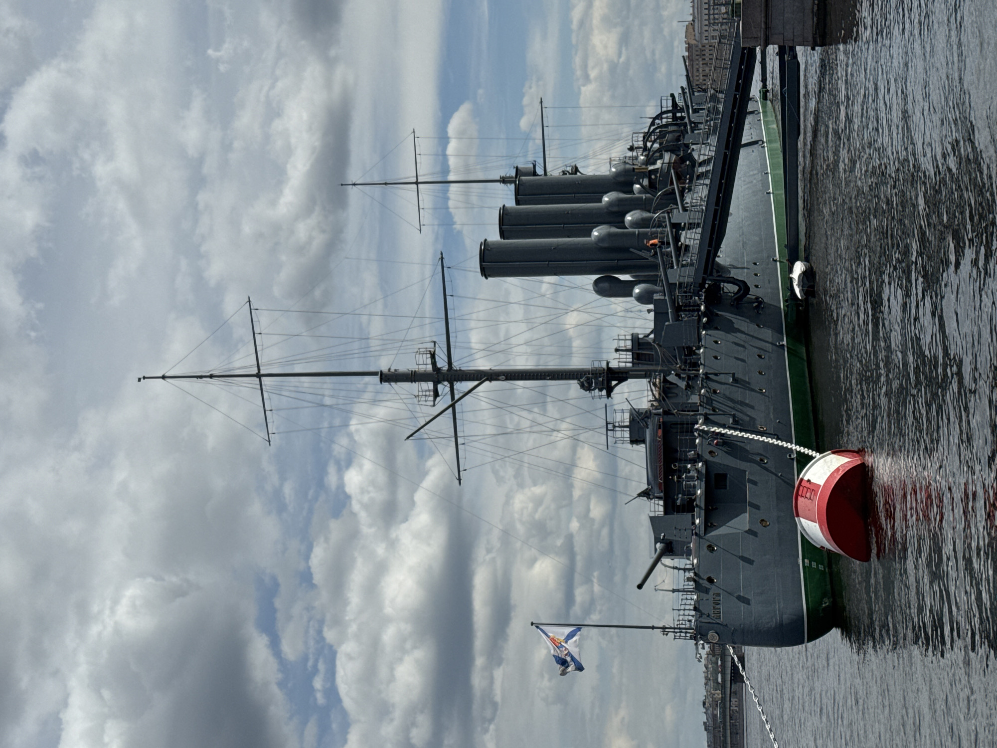 Naval personnel march near Aurora cruiser in Saint Petersburg
