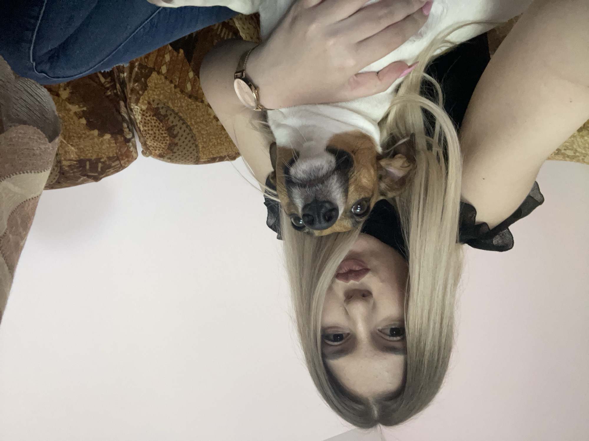 Woman photographed with dog in rotated images, Burgas