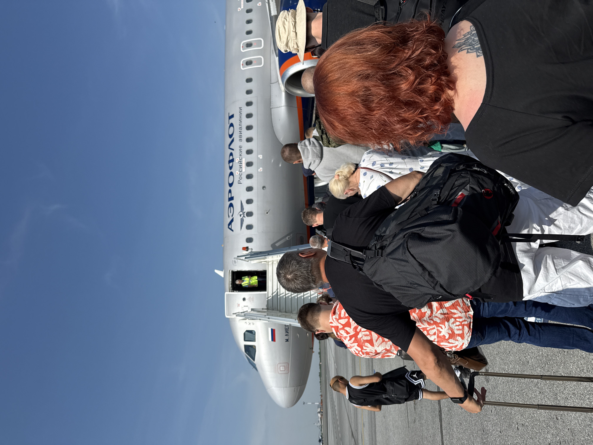 Passengers boarding an Aeroflot jet in Kalinino, Russia