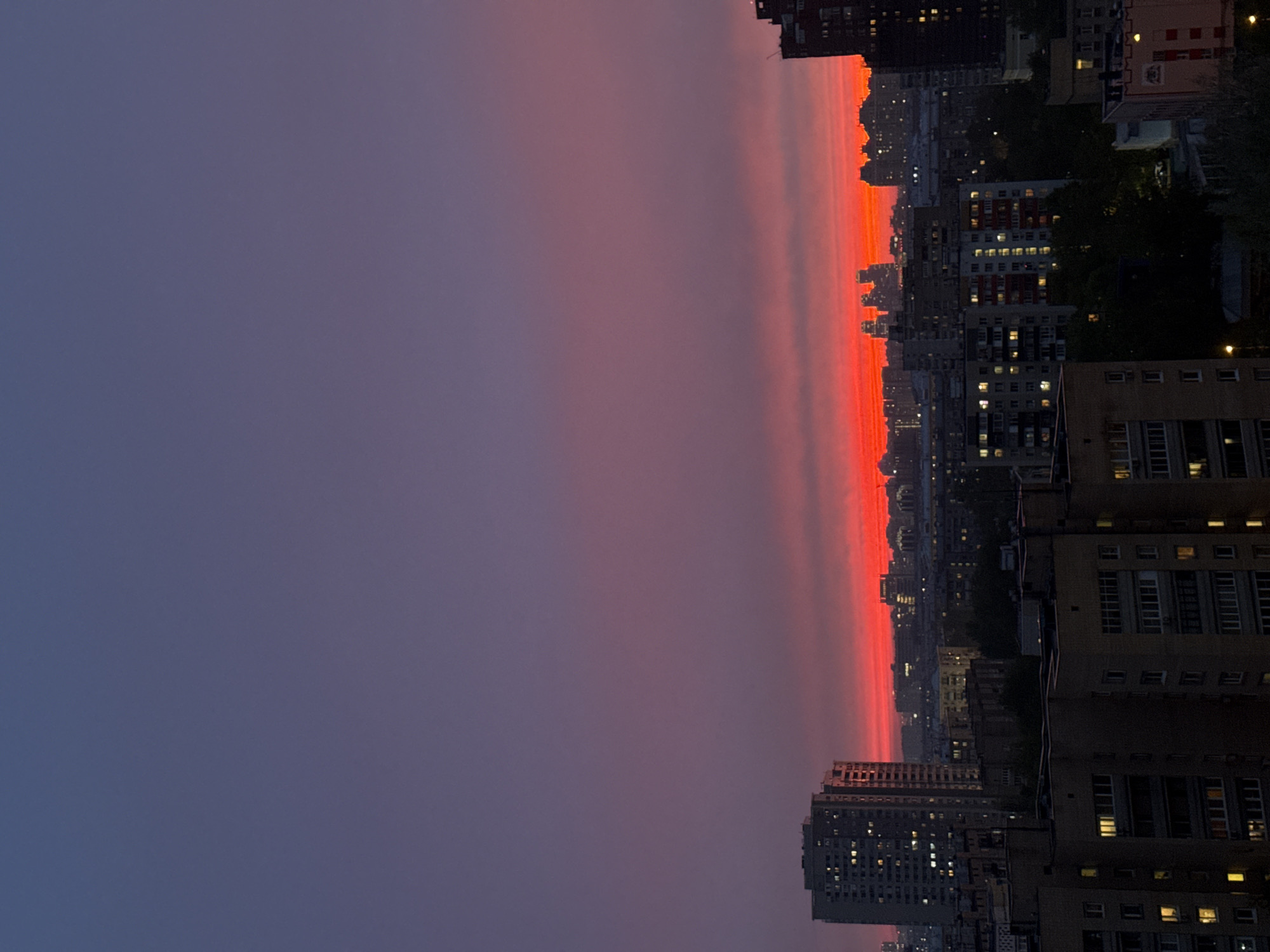 Dramatic sunset displays vivid colors over Moscow skyline
