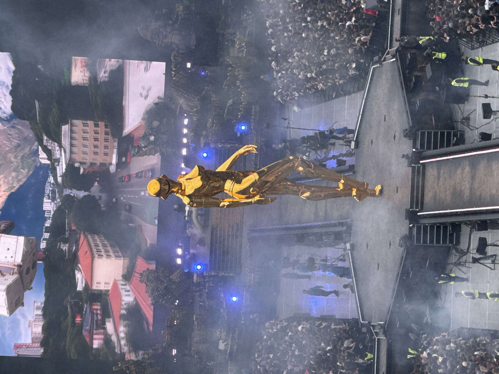 Giant golden figure towers over packed Dublin concert crowd