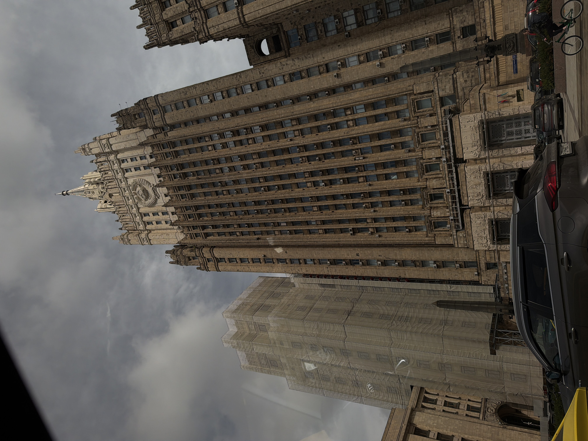 Moscow's Stalinist architecture photographed under cloudy skies