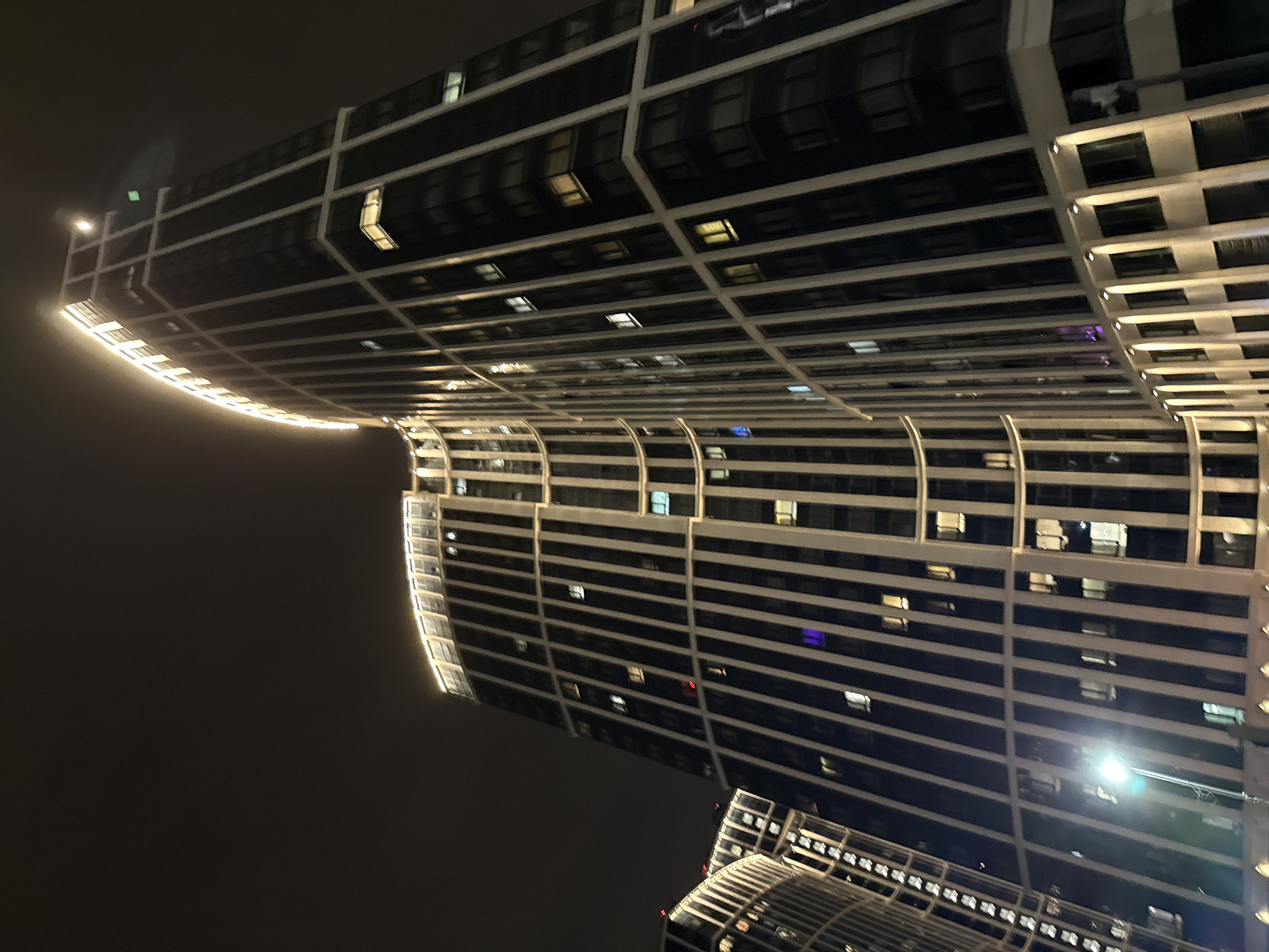 Nighttime high-rise buildings photographed in Khimki, Russia