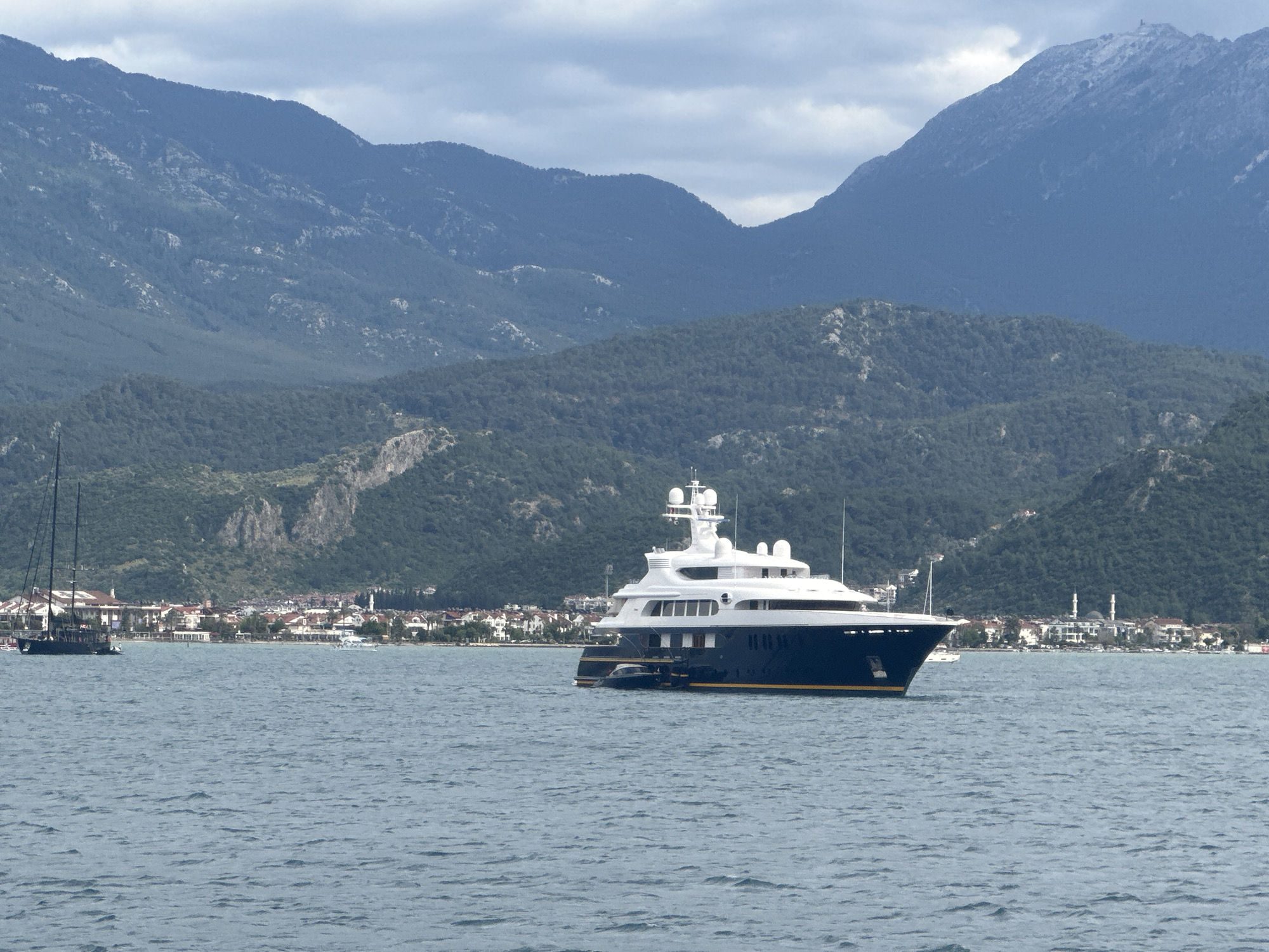 Large yacht anchored in Fethiye harbor, Turkey