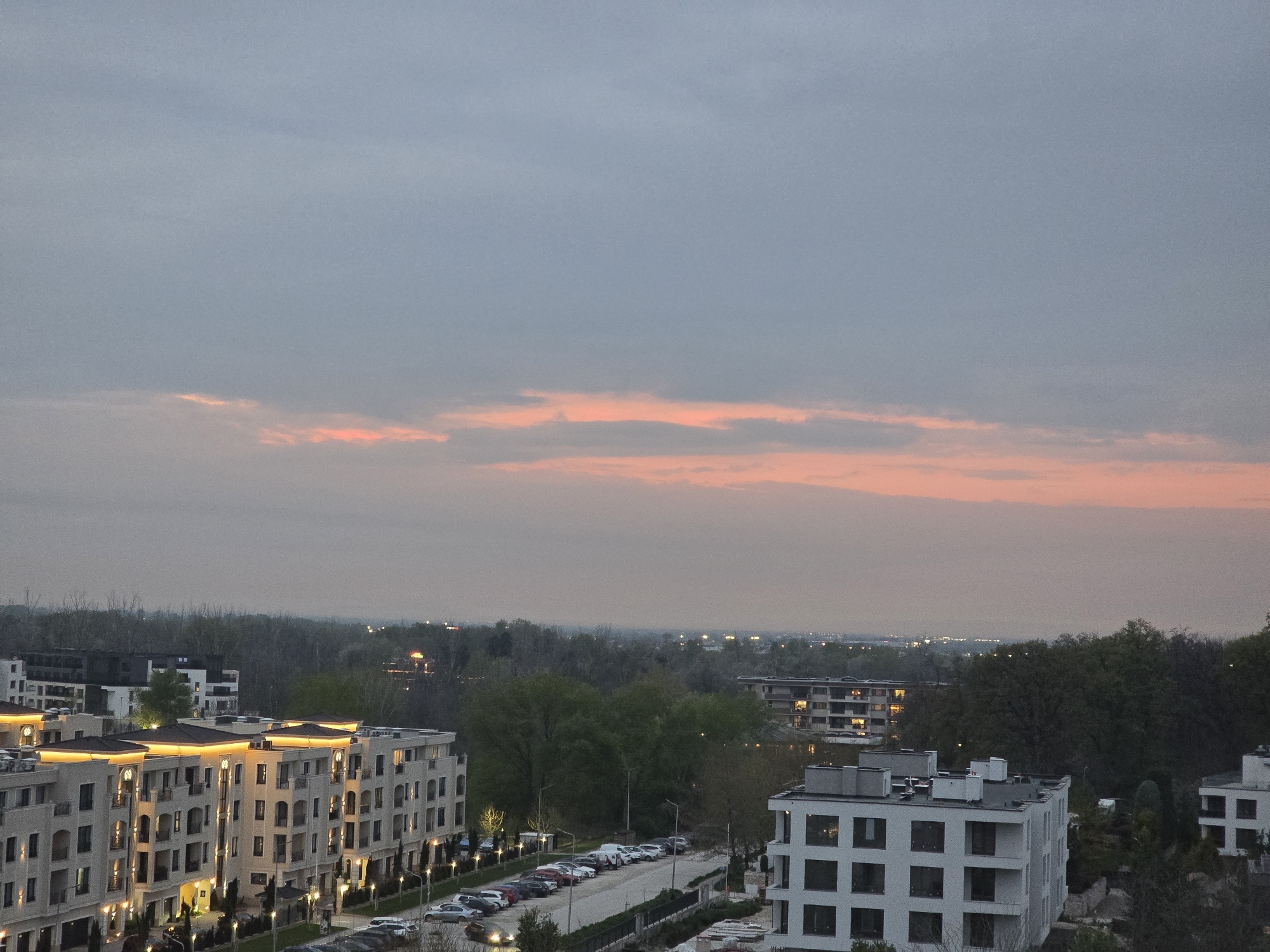 Twilight residential view and toy device photographed minutes apart