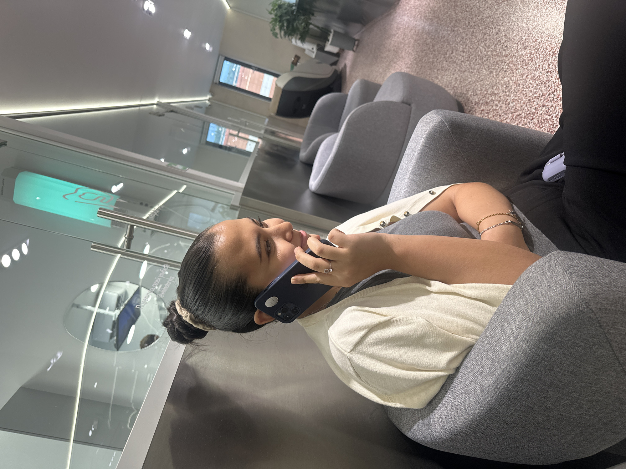 Casual moments in a modern Almaty waiting area
