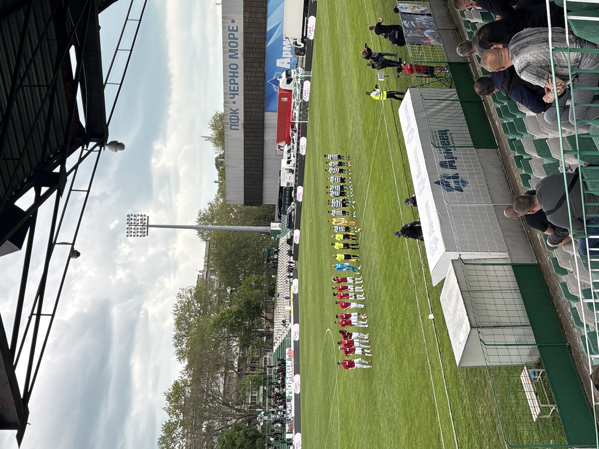 Soccer teams line up before match in Varna stadium
