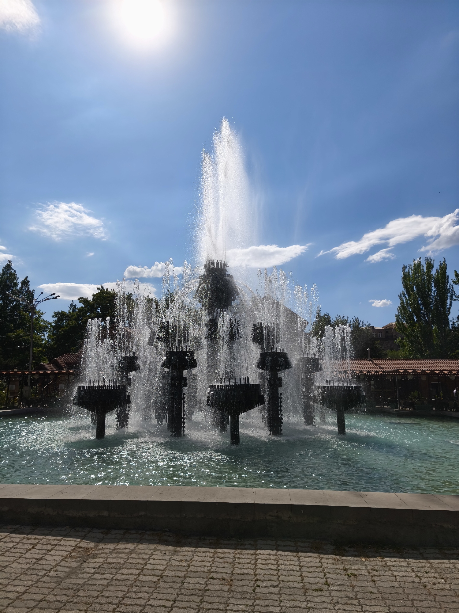 Multi-tiered fountain display in Yerevan public area