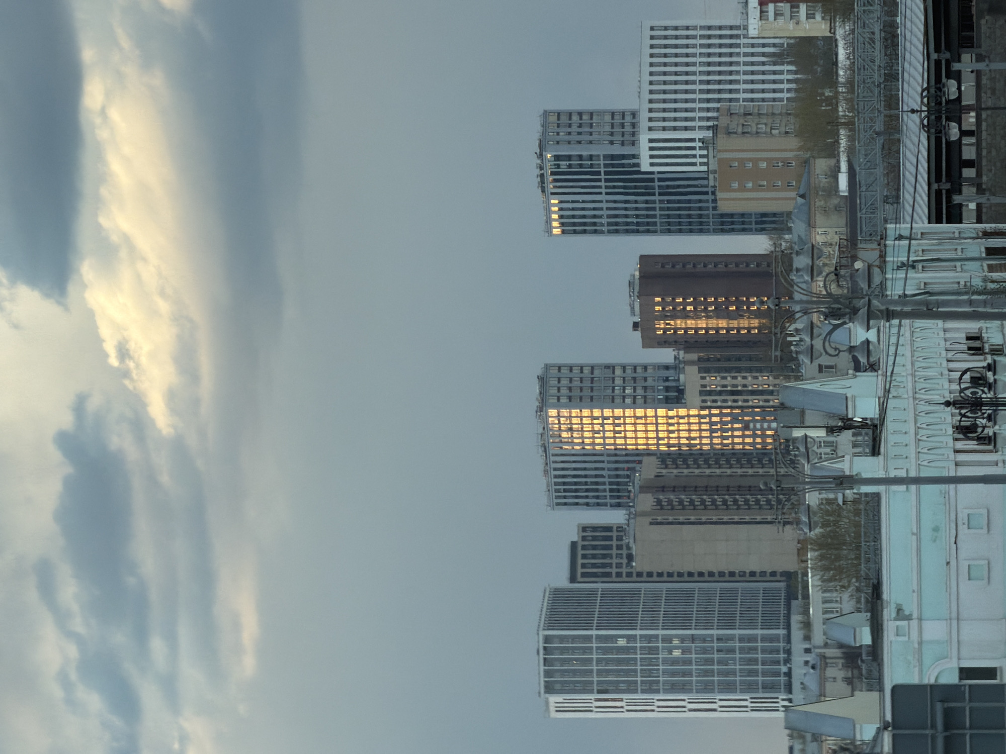 Moscow skyline and Ostankino Tower observed under dramatic clouds