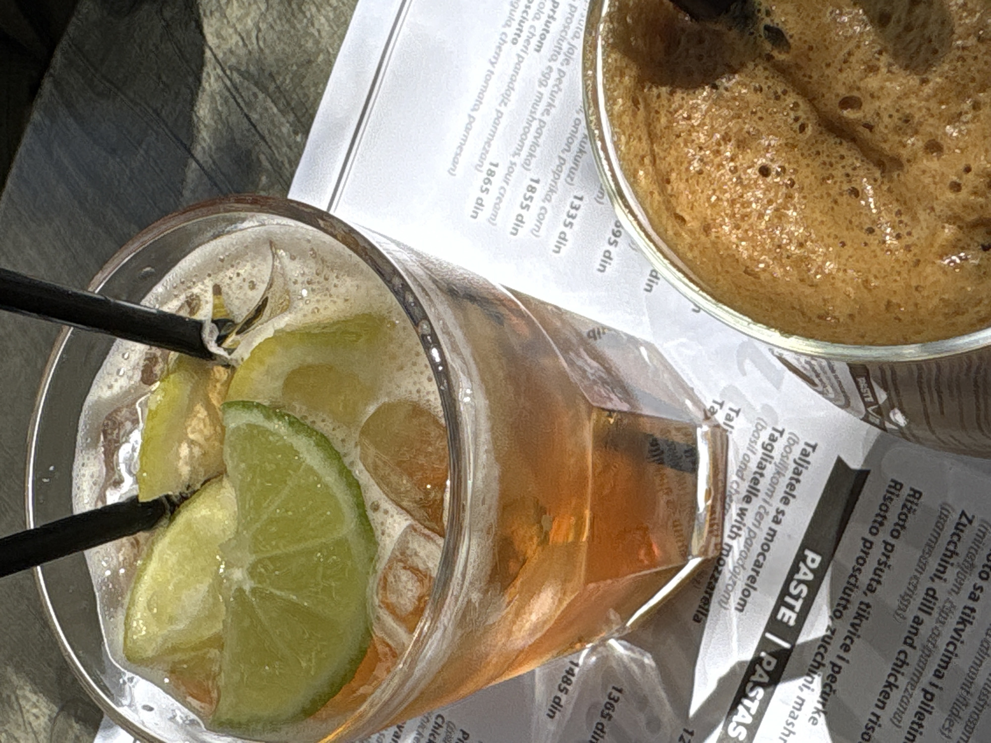 Afternoon drinks at Belgrade cafe featuring iced tea and coffee