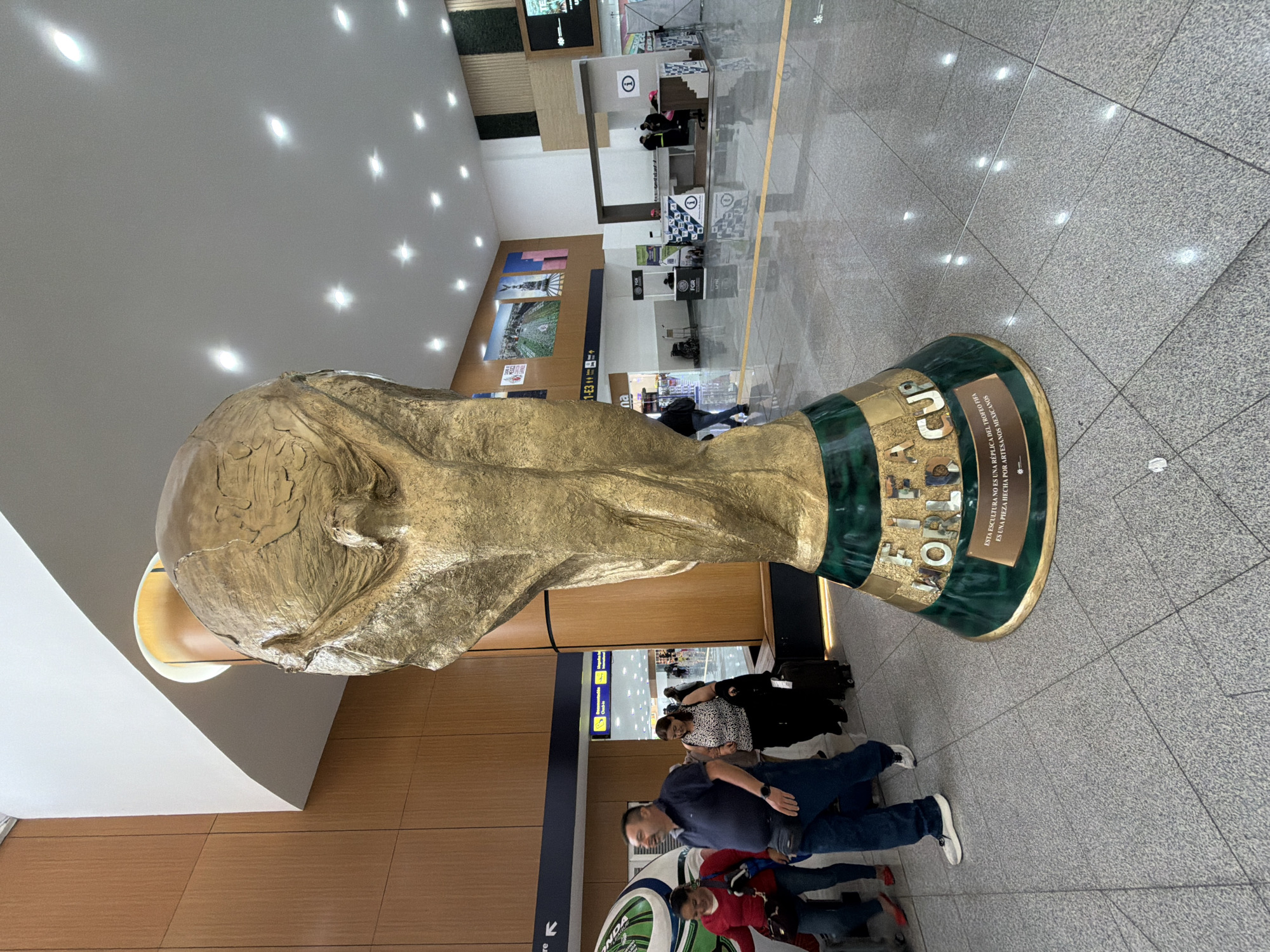 FIFA World Cup trophy replica displayed in Mexico City building