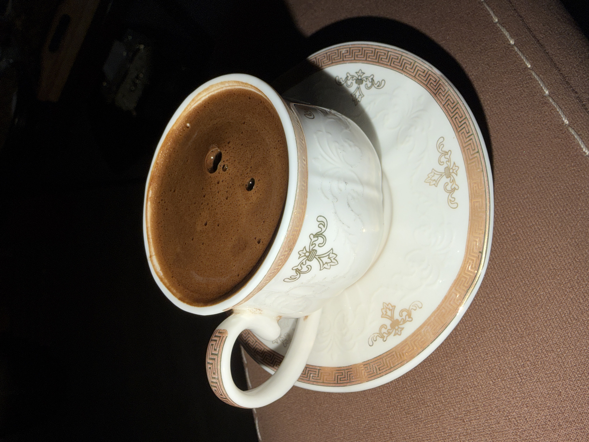 Coffee moment captured in Krasnoyarsk morning scene