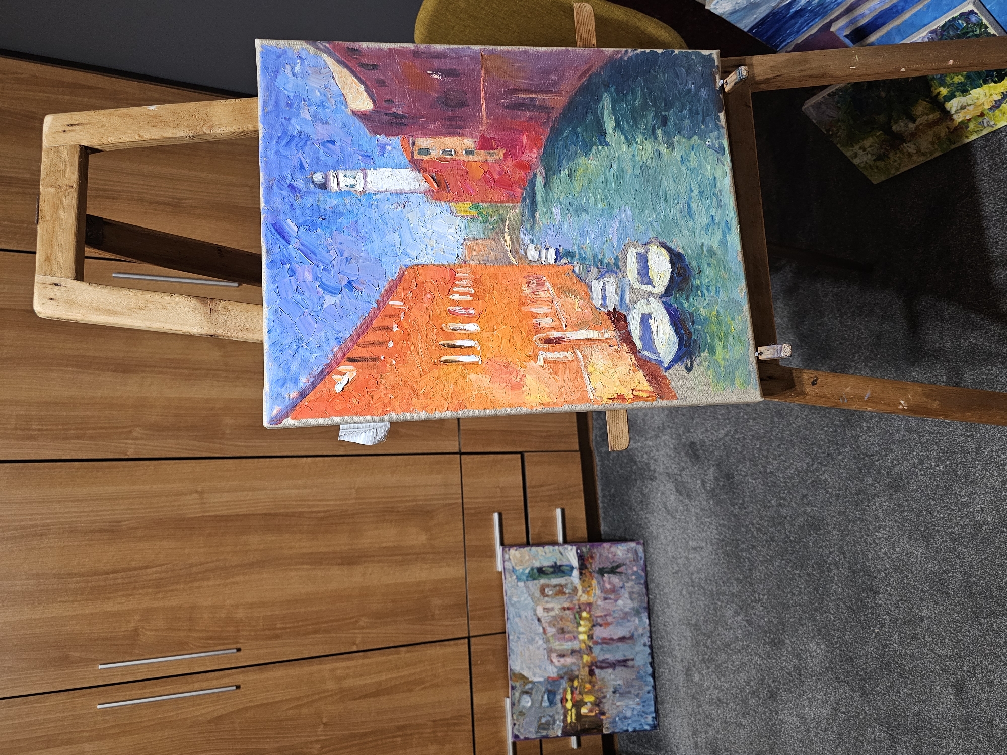 Art display and city view documented in brief afternoon observation