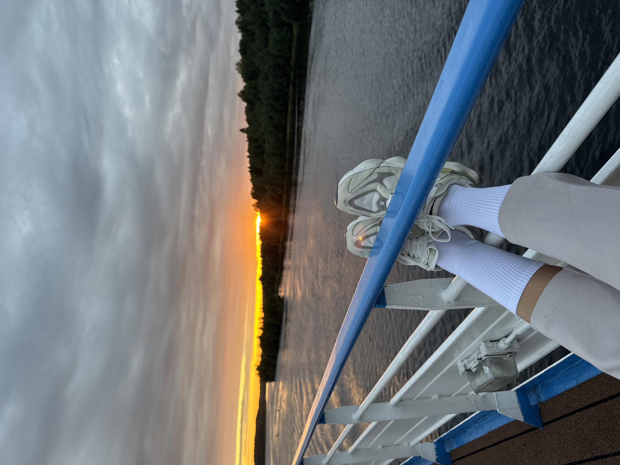 Cargo traffic on a Russian waterway at golden hour