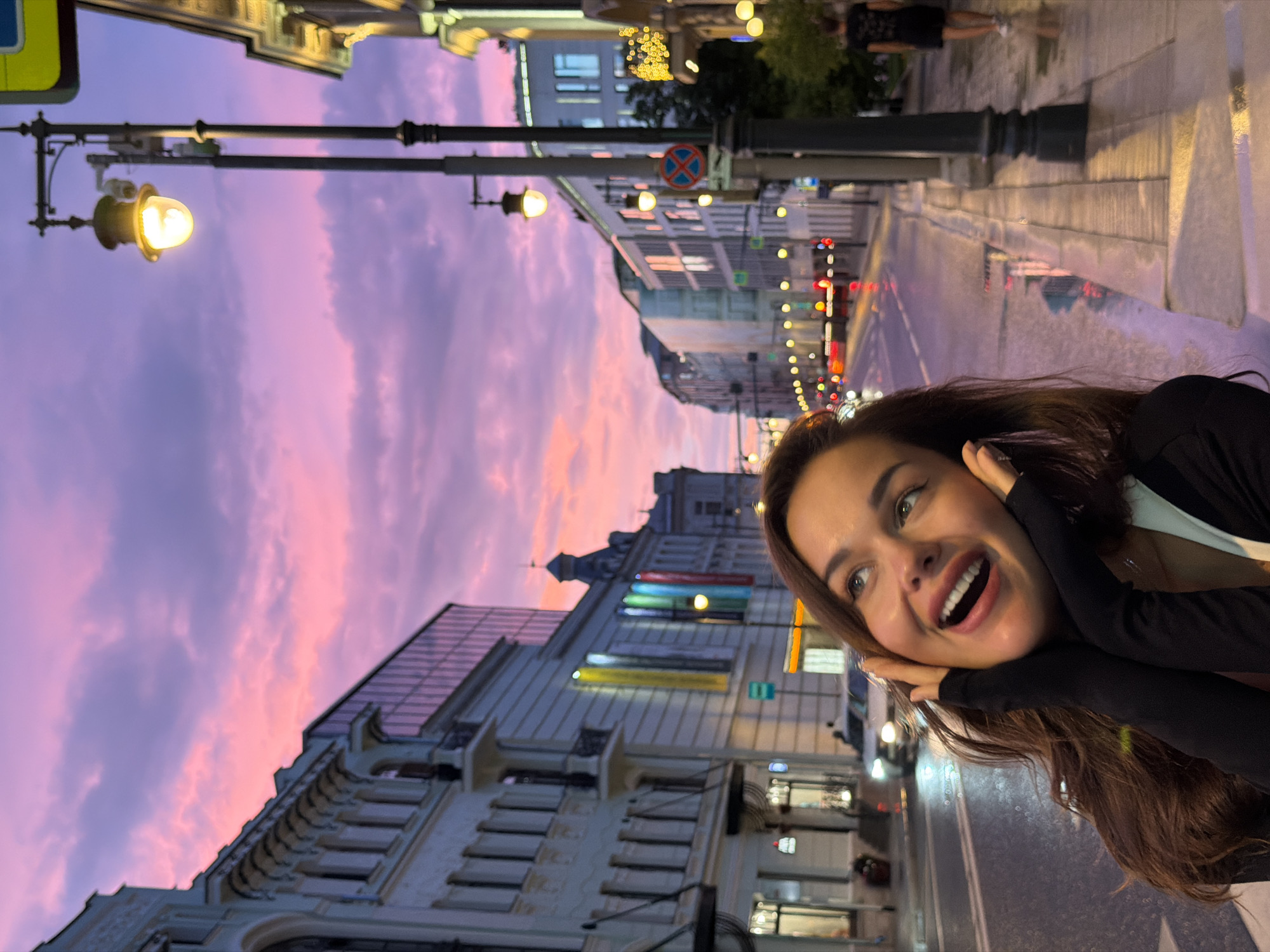 Summer evening in Moscow: wet streets, dinner, and a pink sky