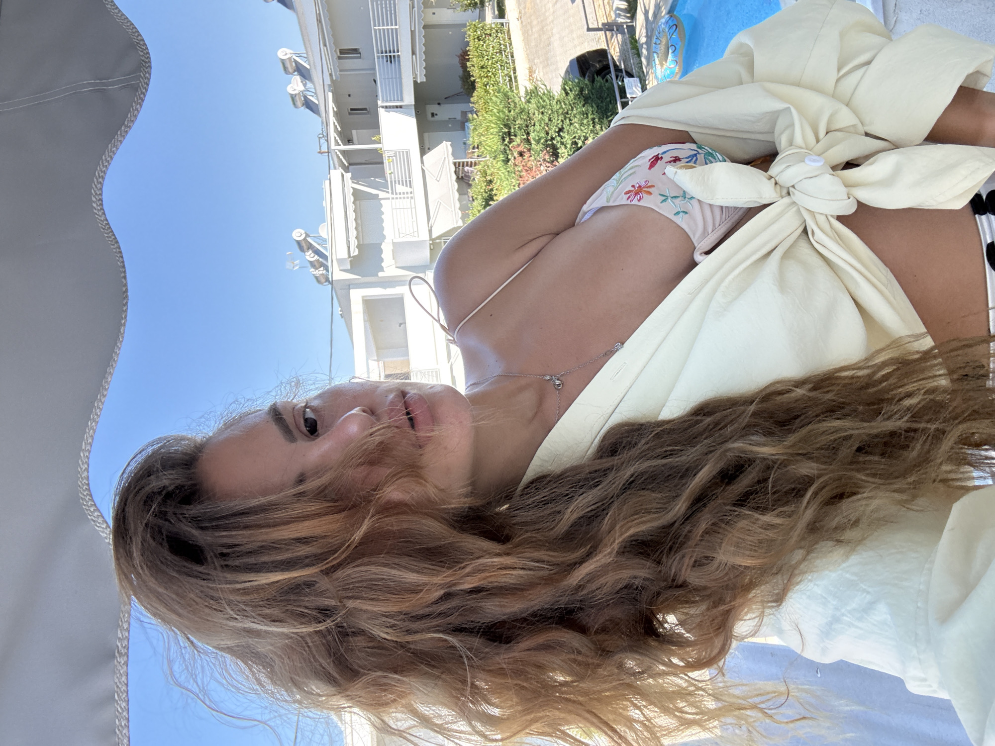 Morning moments around a poolside property at Ofrynio Beach
