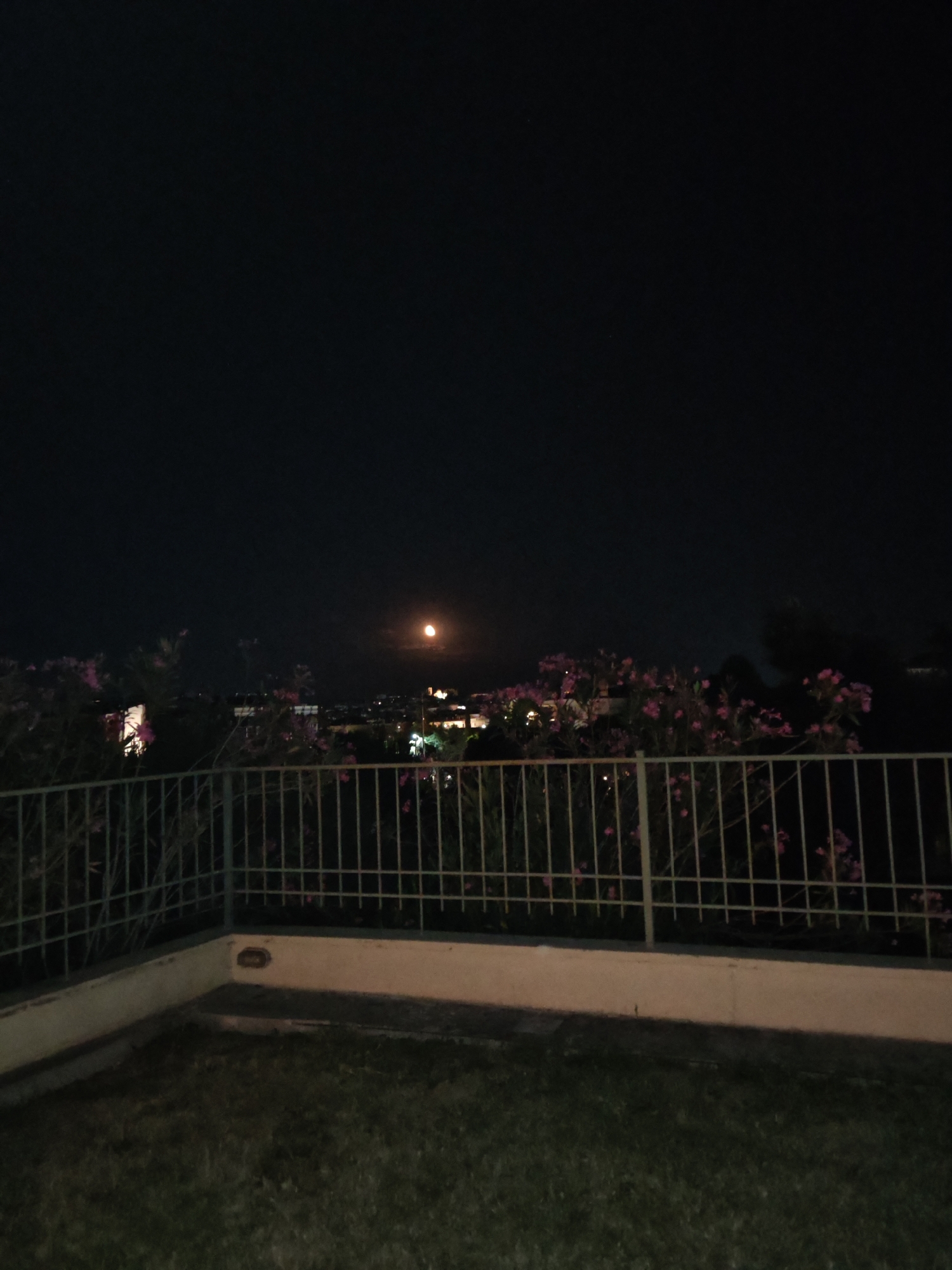 Busy waterfront promenade at night, puppet show and all