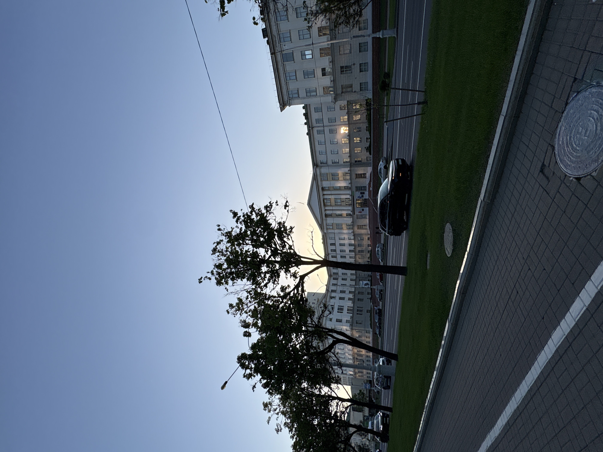 Dusk street scene documented in central Minsk, Belarus
