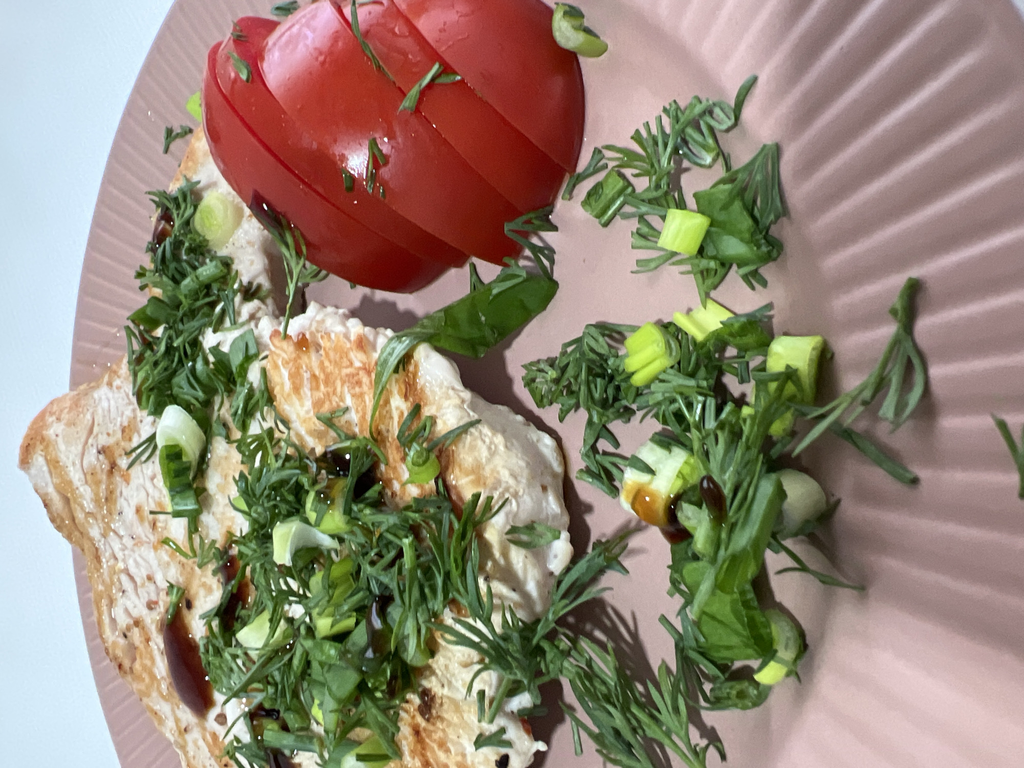 Grilled meat dish with herbs photographed in Chemoshur