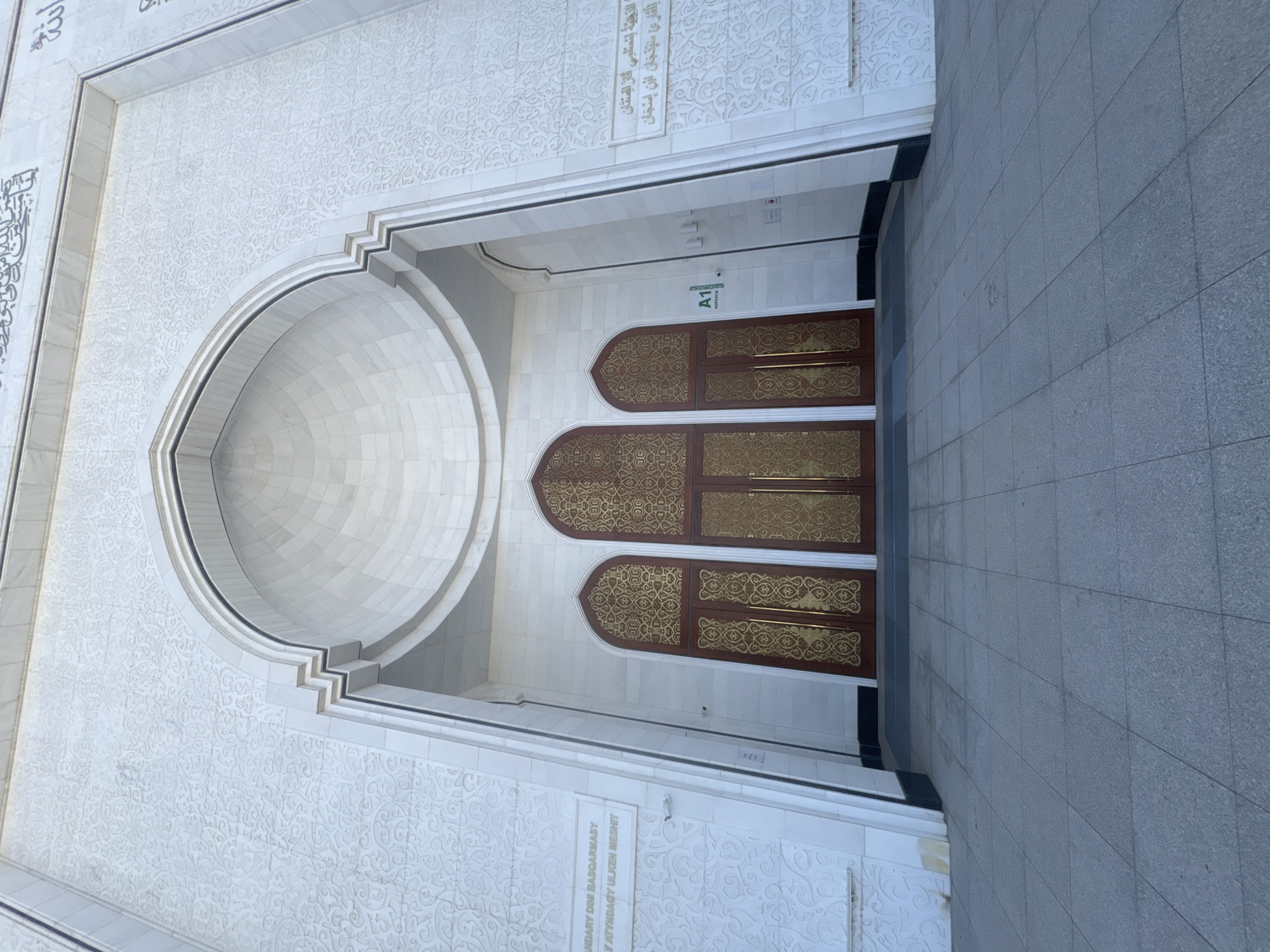 White marble mosque entrance, Shymkent, Kazakhstan