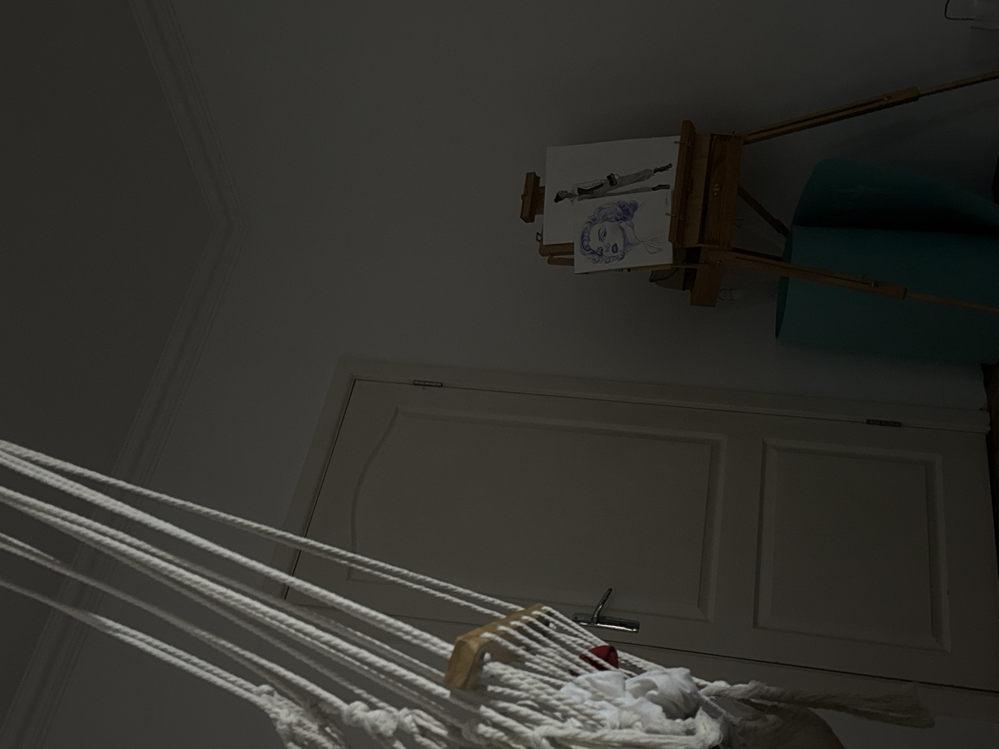 Indoor hammock scene with easel documented in Sofia