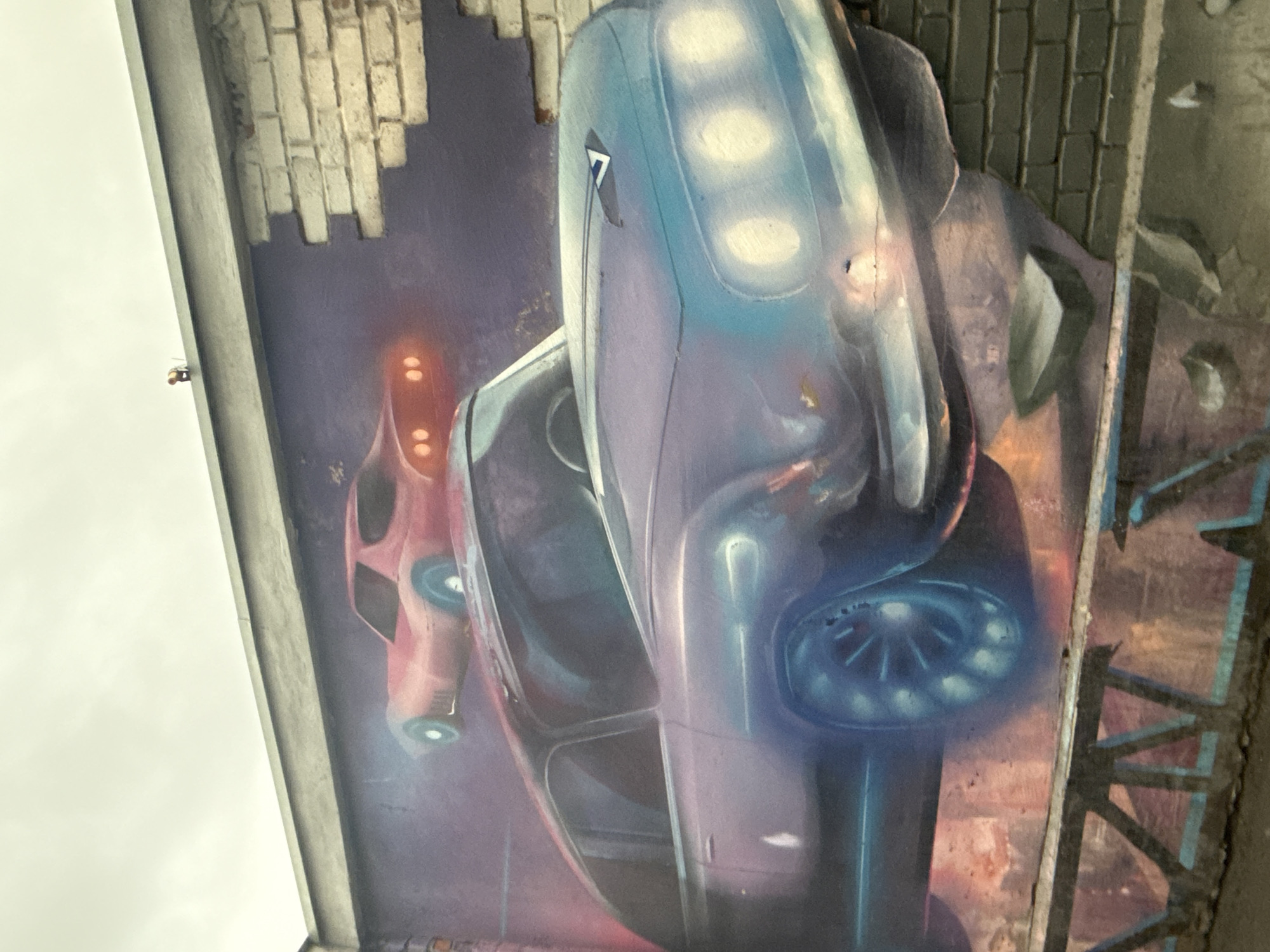 Futuristic vehicle mural spotted under Saint Petersburg bridge