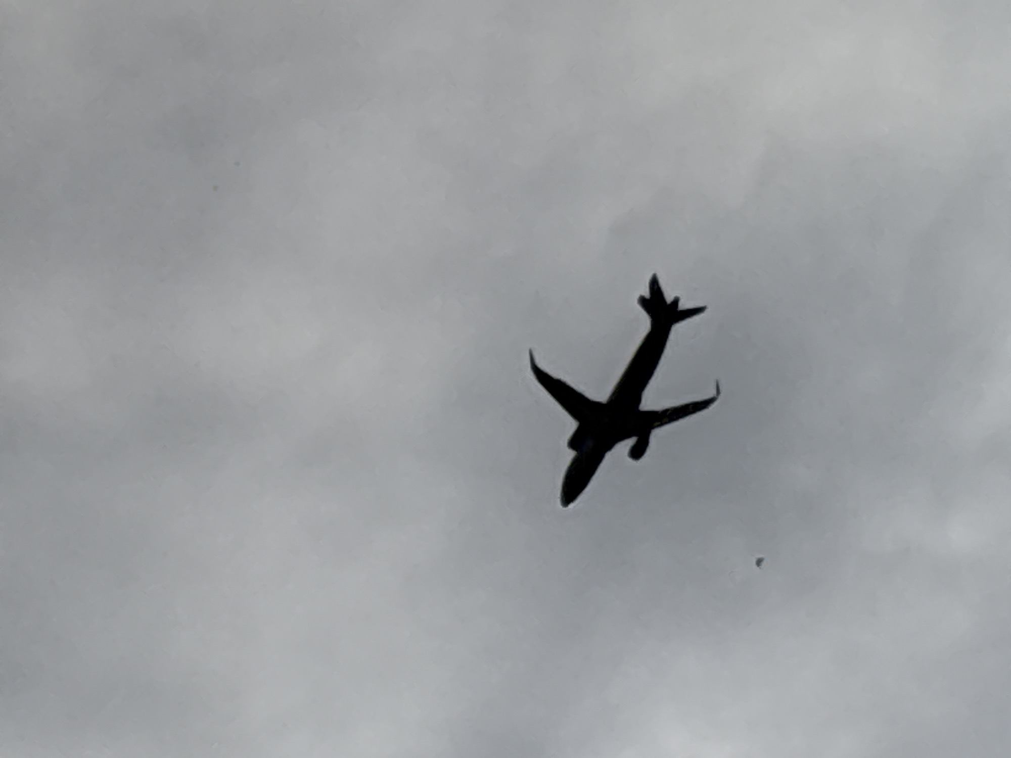 Aircraft photographed against cloudy sky in Perm, Russia