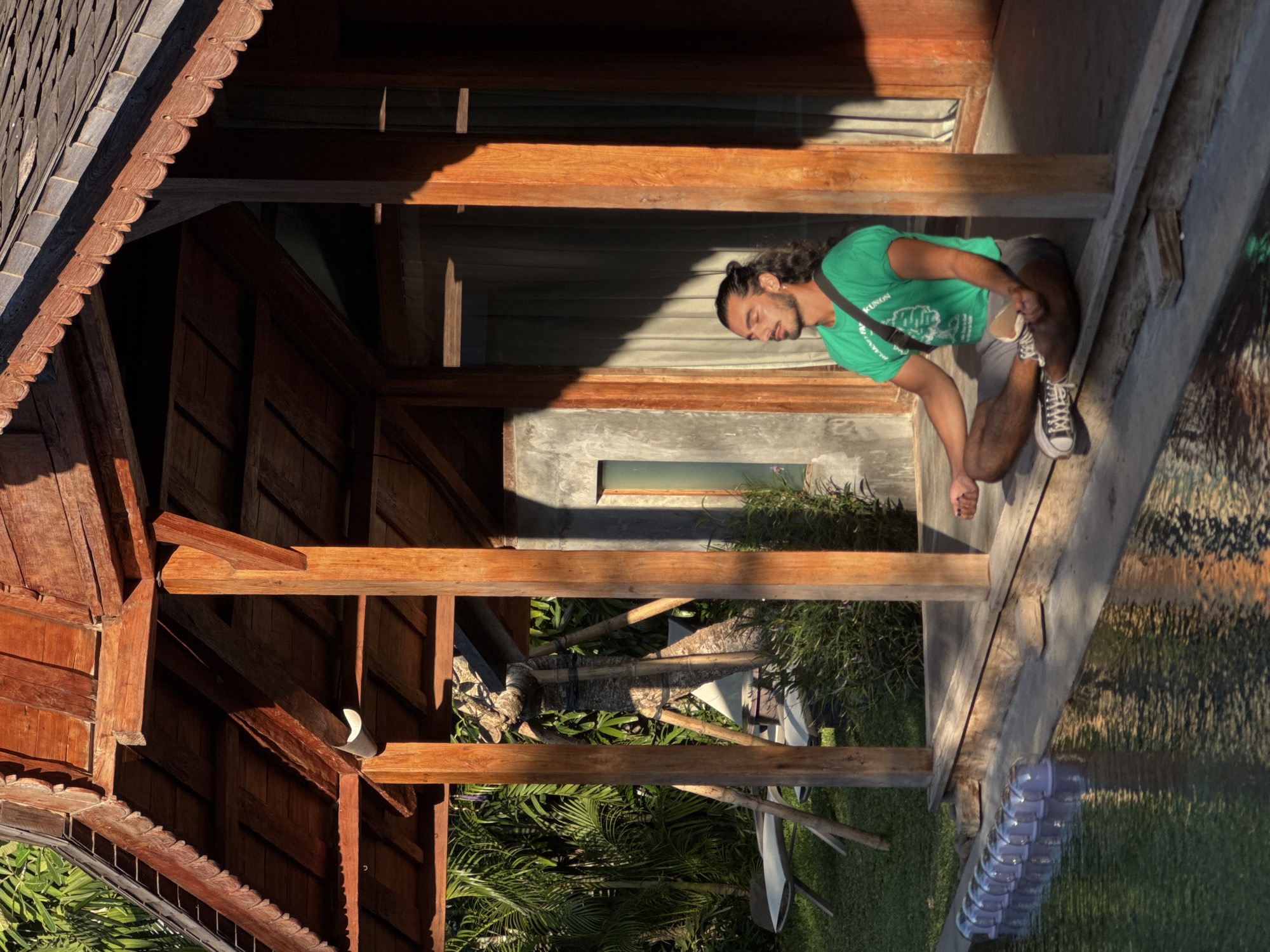 Poolside yoga and chill time at a Kuta guesthouse