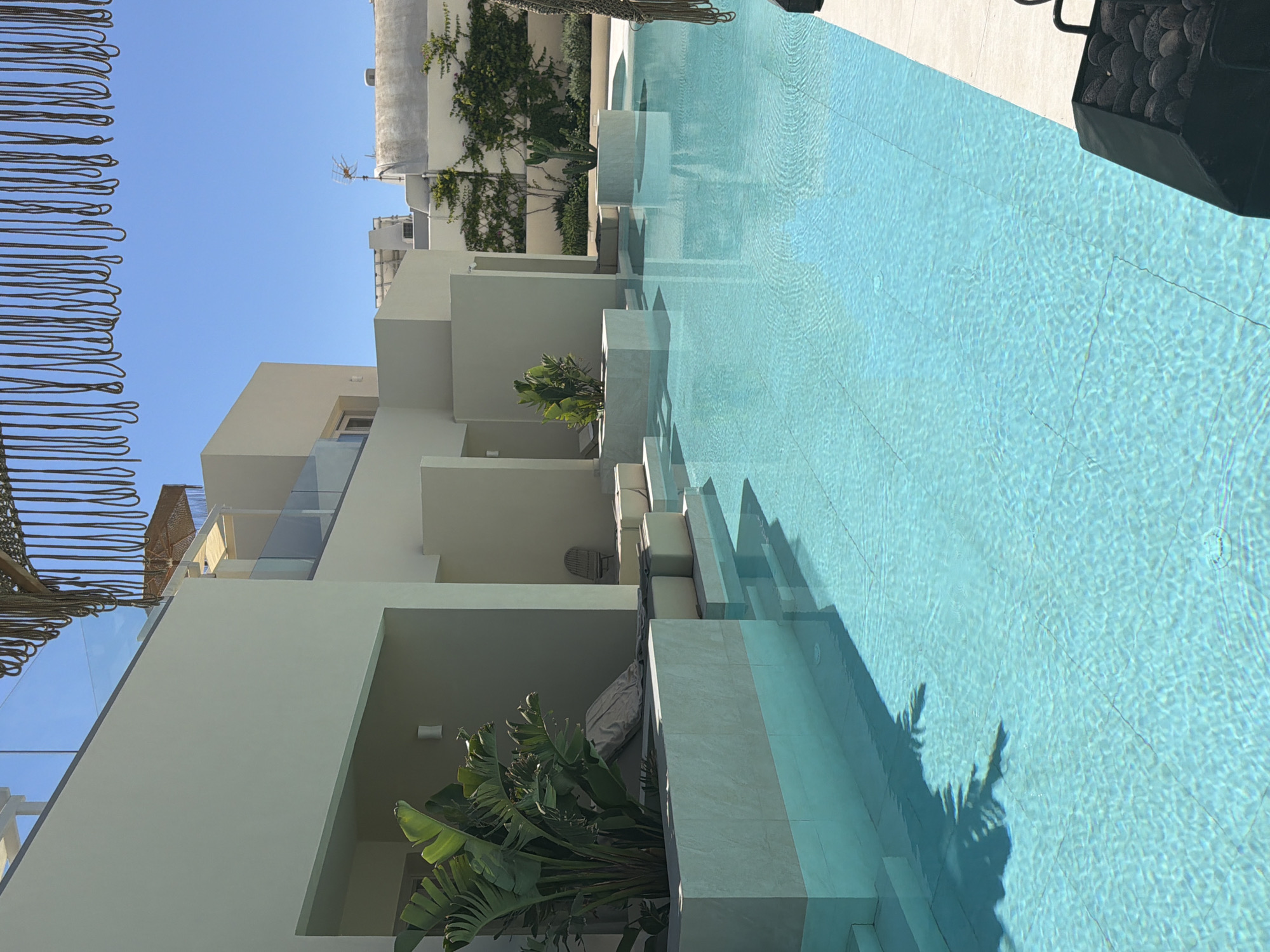 Morning pool scenes captured in Thira, Greece